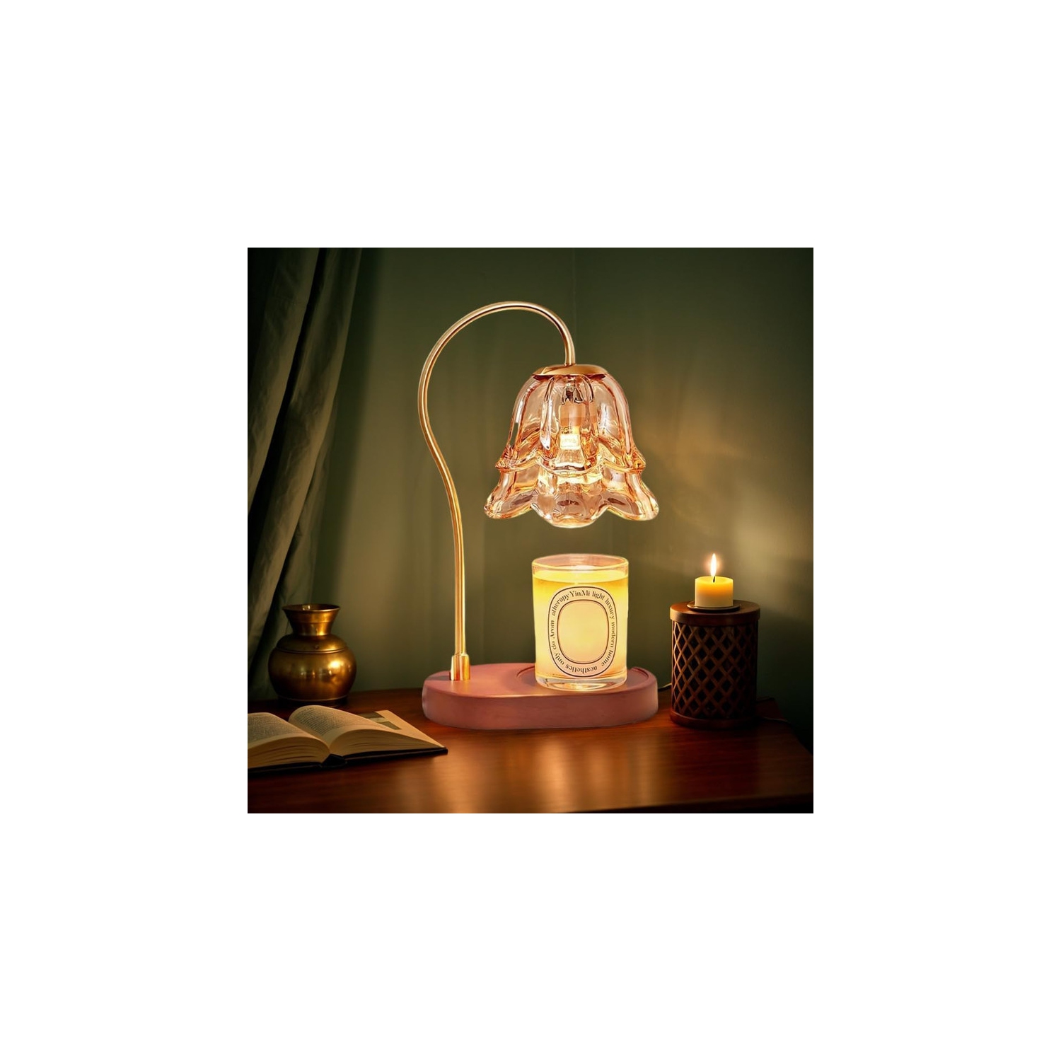 Lampe chauffe-bougie avec minuterie et 2 ampoules, chauffe-bougie sans flamme, pour décoration de chambre à coucher, convient aux bougies parfumées