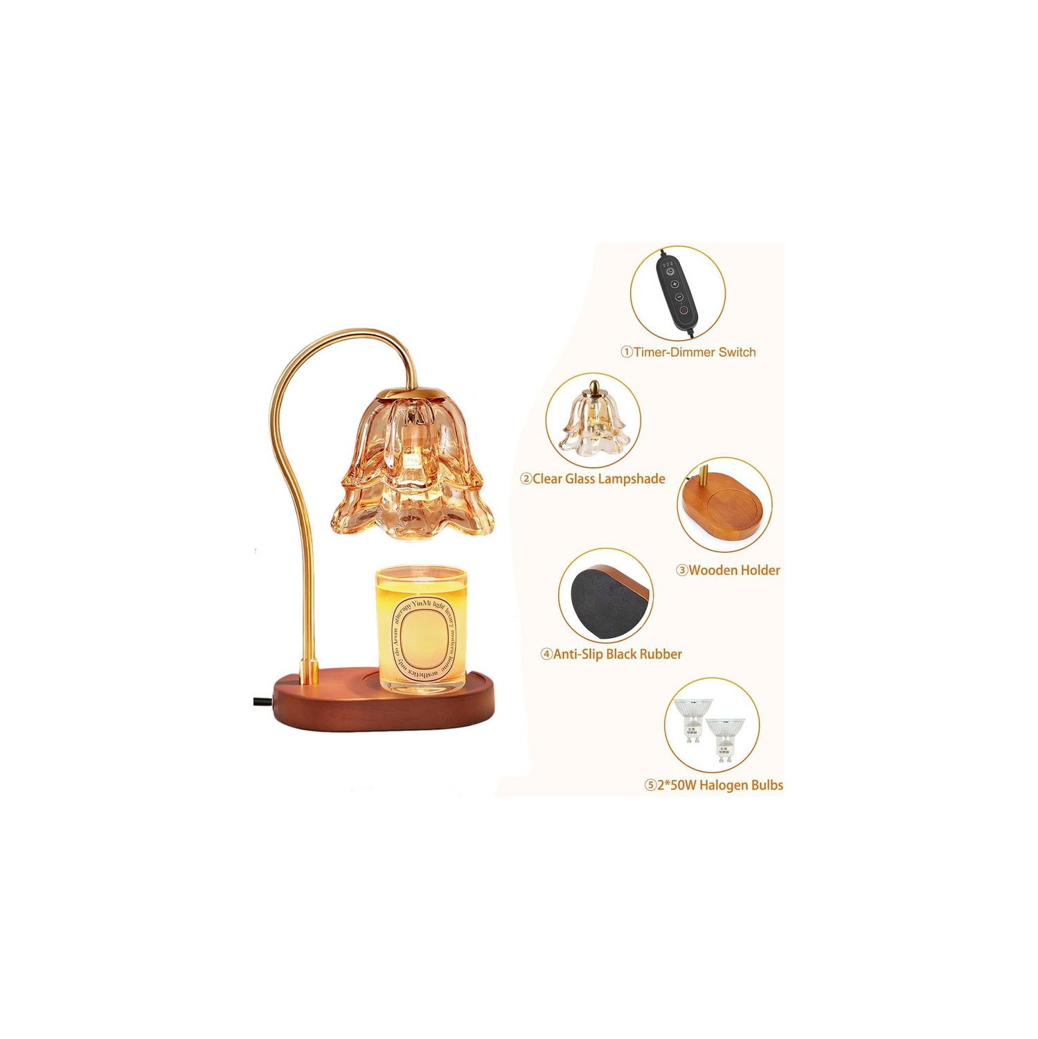 Lampe chauffe-bougie avec minuterie et 2 ampoules, chauffe-bougie sans flamme, pour décoration de chambre à coucher, convient aux bougies parfumées