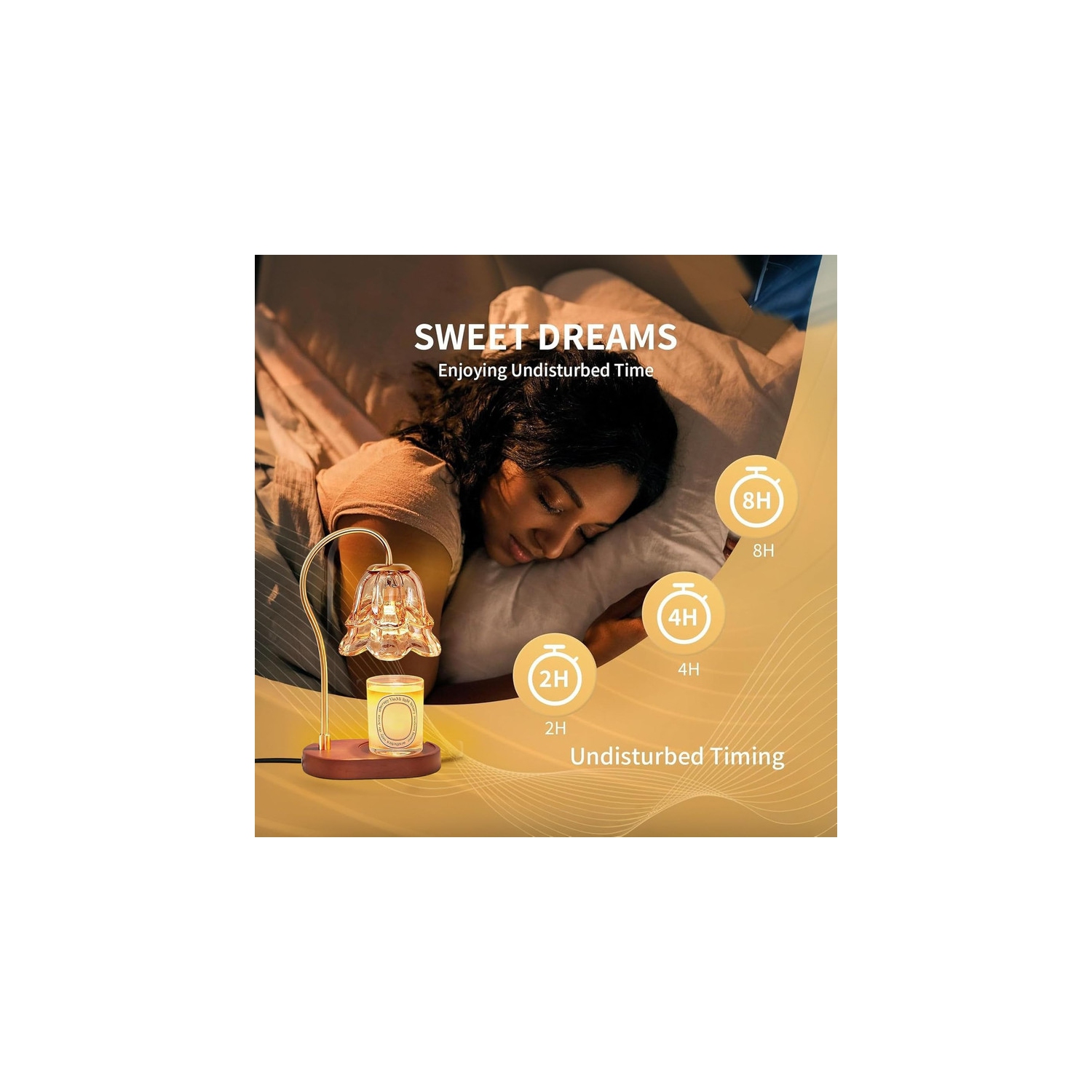 Lampe chauffe-bougie avec minuterie et 2 ampoules, chauffe-bougie sans flamme, pour décoration de chambre à coucher, convient aux bougies parfumées