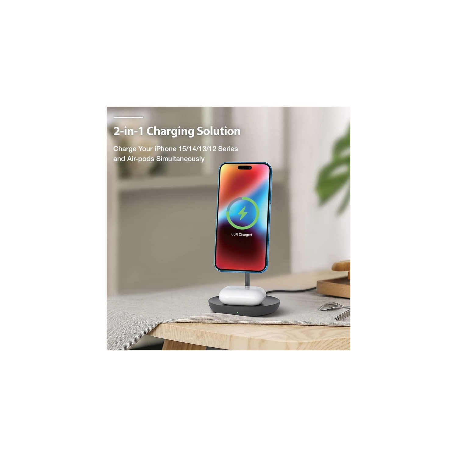 2 in 1 Magnetic Wireless Charging Stand [with Charger] Compatible with iPhone 15/14/13/12 Series/Air pods 2/3/Pro