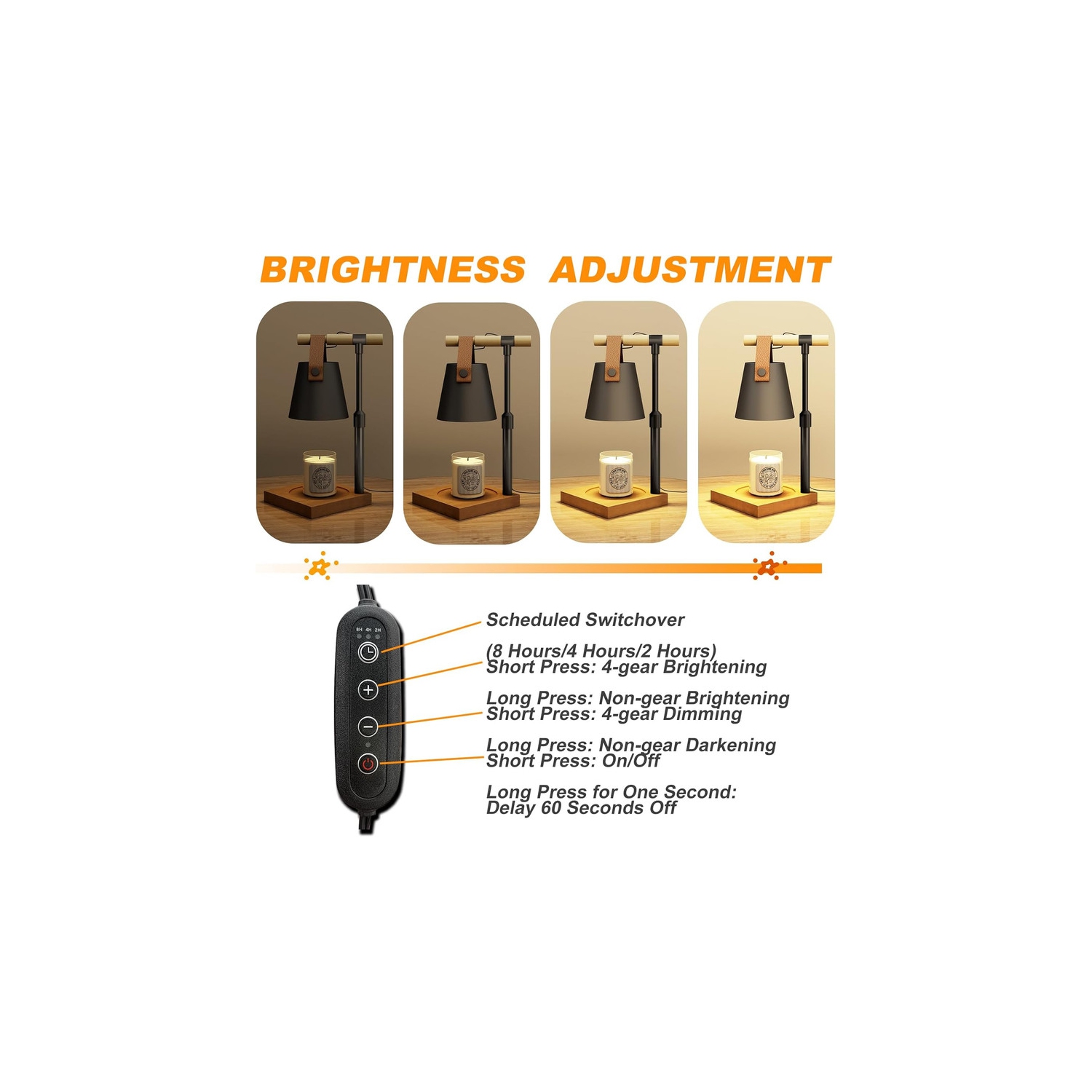 Réchauffeur de bougie, lampe chauffe-bougie à hauteur réglable avec minuterie et gradateur, chauffe-chandelle avec 2 ampoules pour toutes les bougies