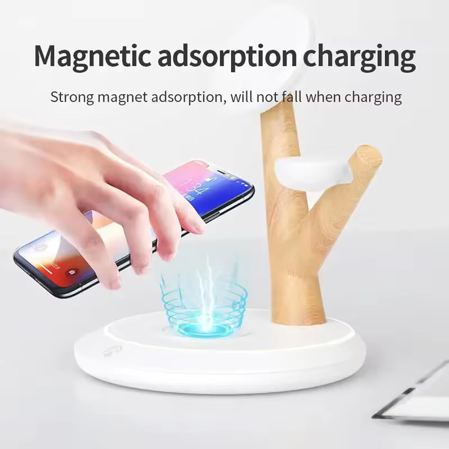 3 in 1 Wireless Charger Stand, Desktop Charging Station - 15W, Magnetically Attached Charging Pad, Automatic Induction Identification Charging