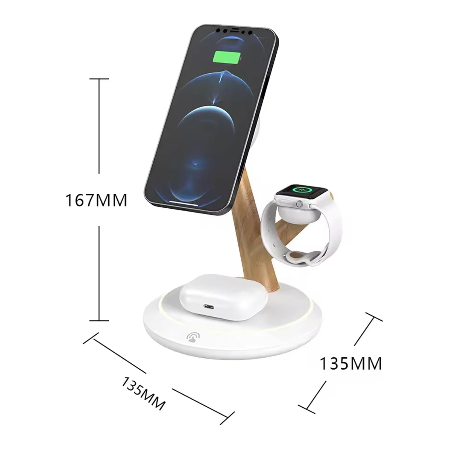 3 in 1 Wireless Charger Stand, Desktop Charging Station - 15W, Magnetically Attached Charging Pad, Automatic Induction Identification Charging