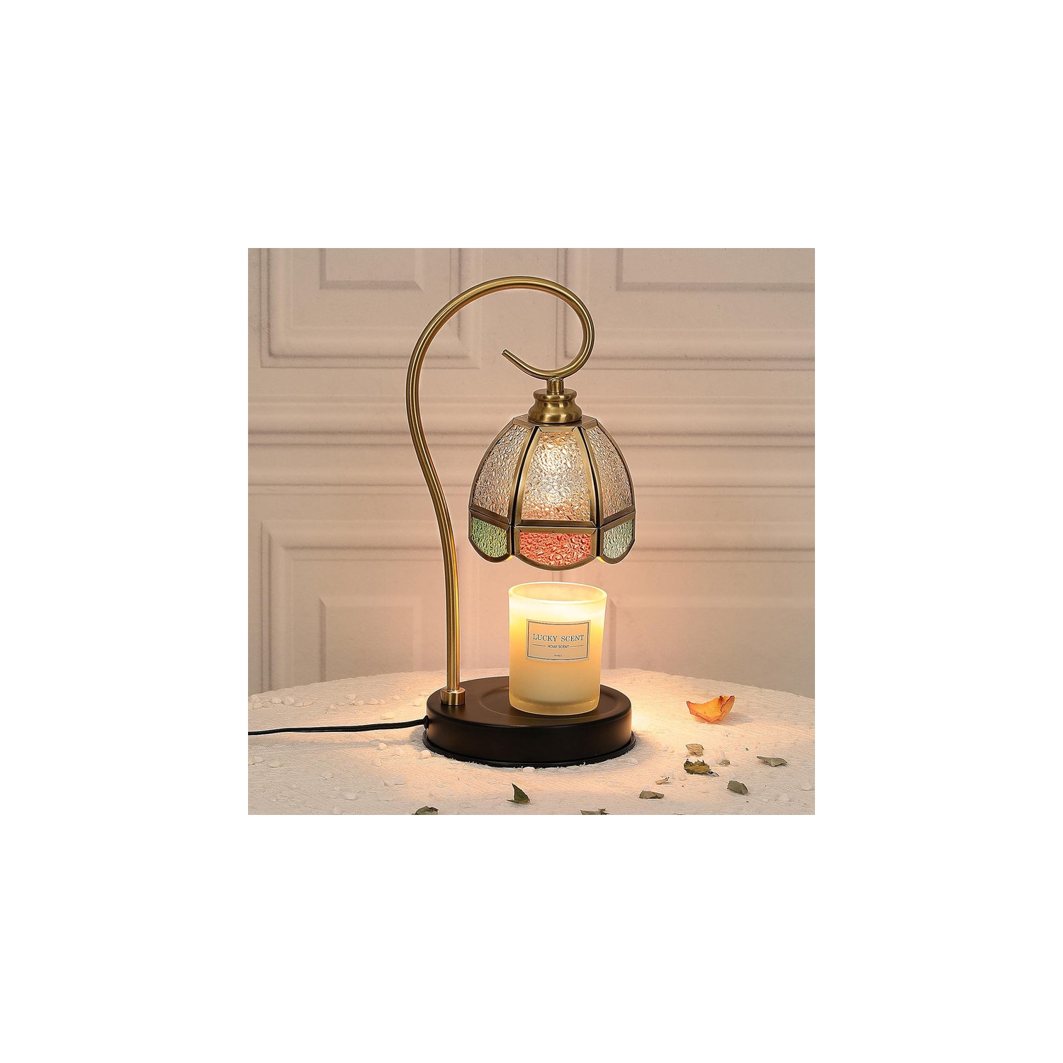 Réchauffe-bougie, chauffe-bougie électrique avec 2 ampoules, lampe à intensité réglable pour bougies en pot, chauffe-cire vintage parfumé avec