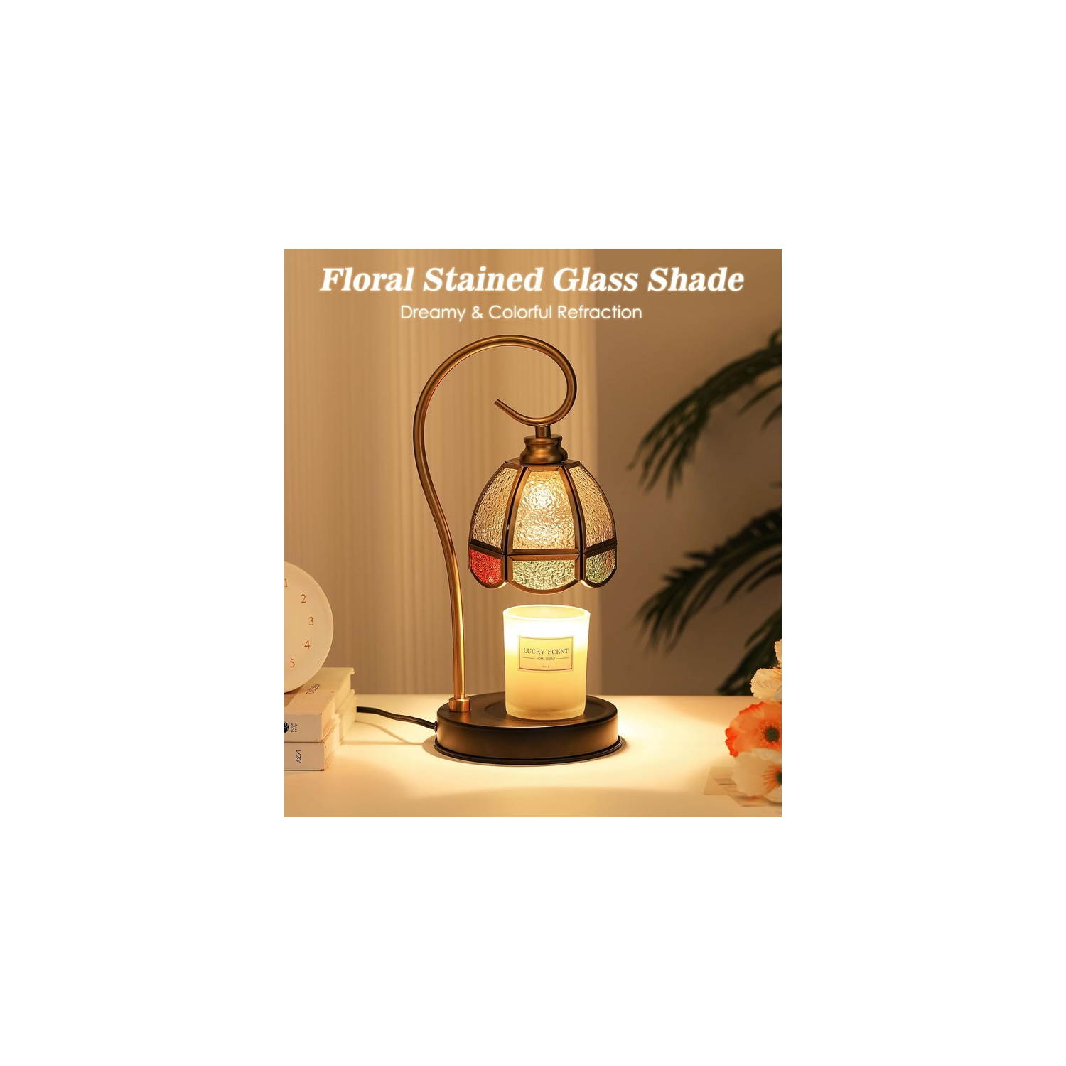 Réchauffe-bougie, chauffe-bougie électrique avec 2 ampoules, lampe à intensité réglable pour bougies en pot, chauffe-cire vintage parfumé avec