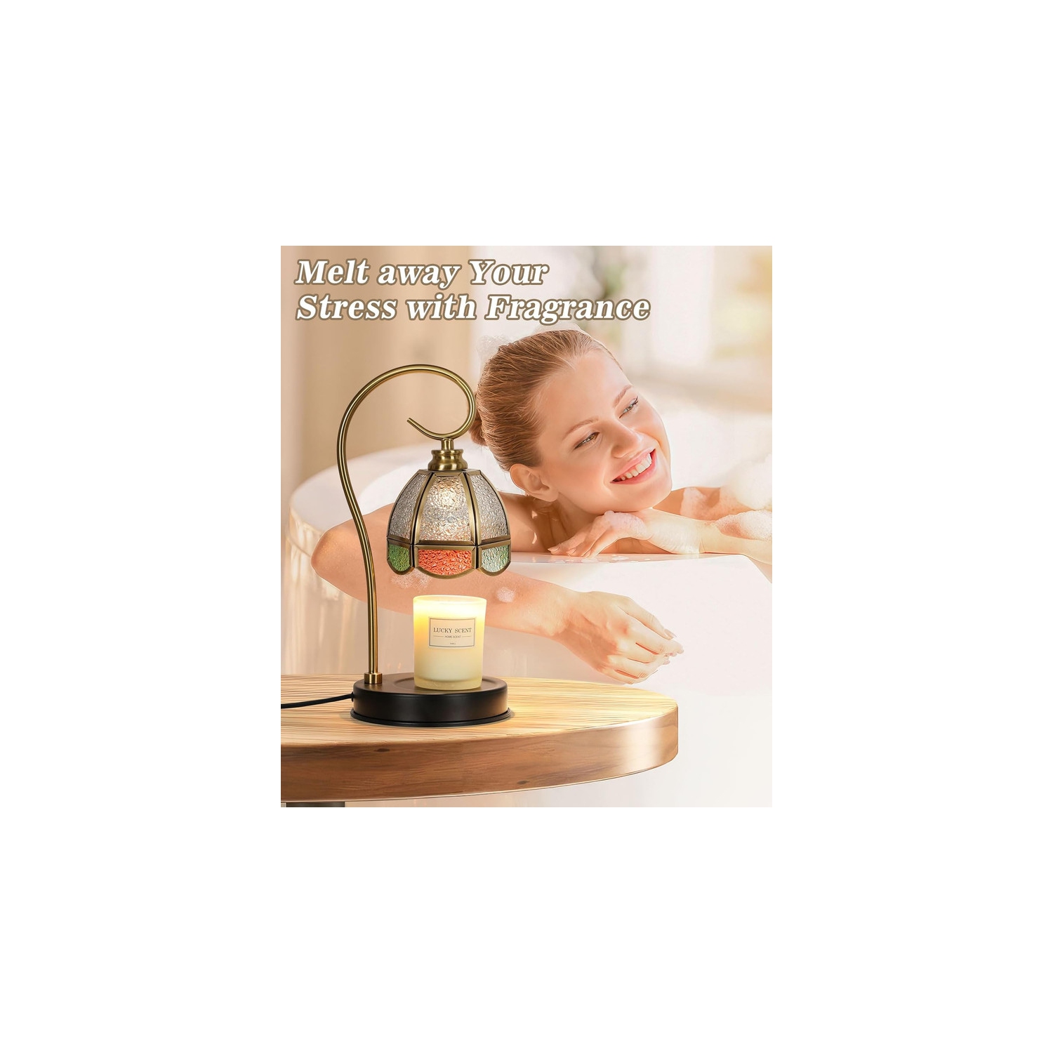 Réchauffe-bougie, chauffe-bougie électrique avec 2 ampoules, lampe à intensité réglable pour bougies en pot, chauffe-cire vintage parfumé avec