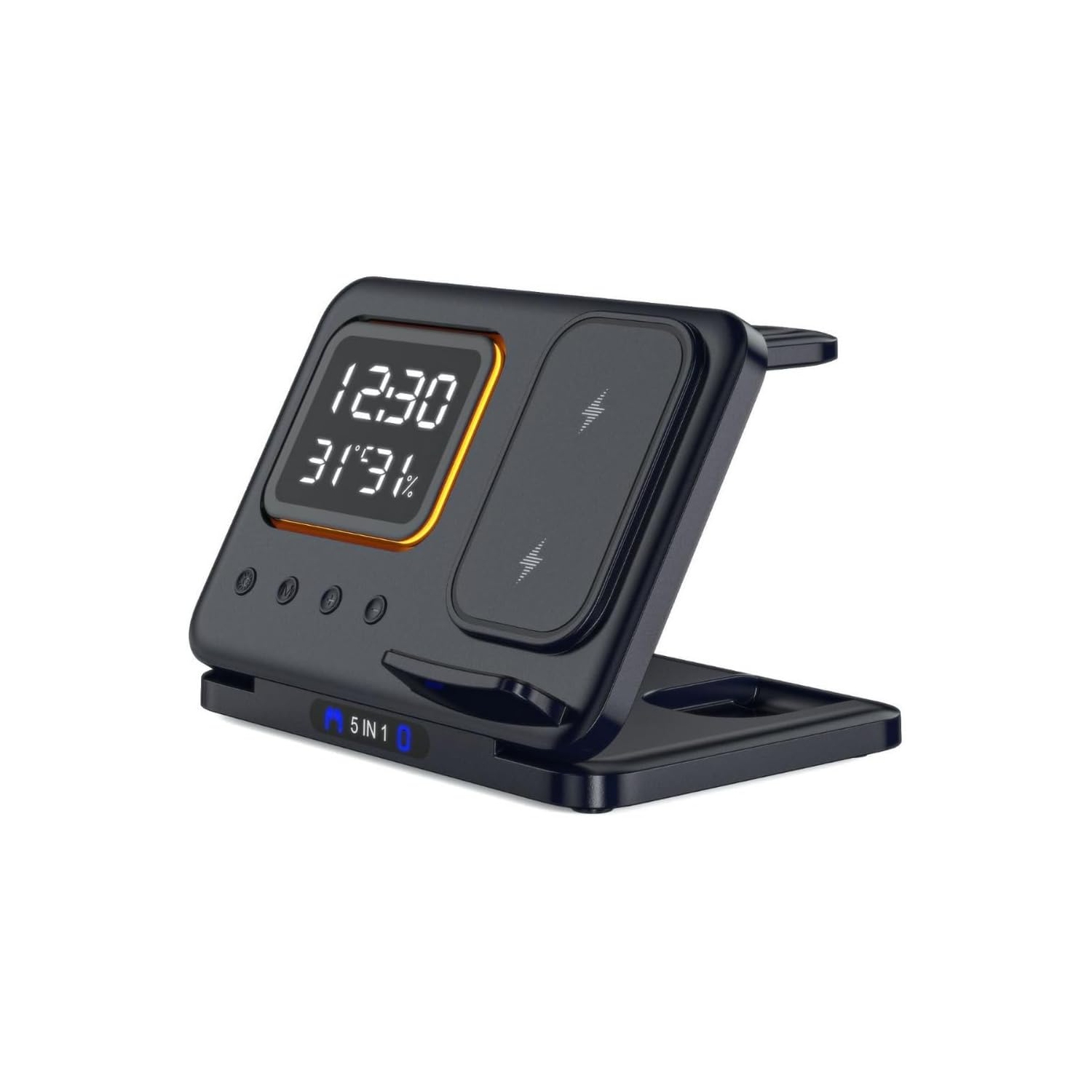 5 in 1 Foldable Wireless Charging Station, Fast Wireless Charging Station with Alarm Clock, RGB Night Light, High Power Intelligent Protection, for