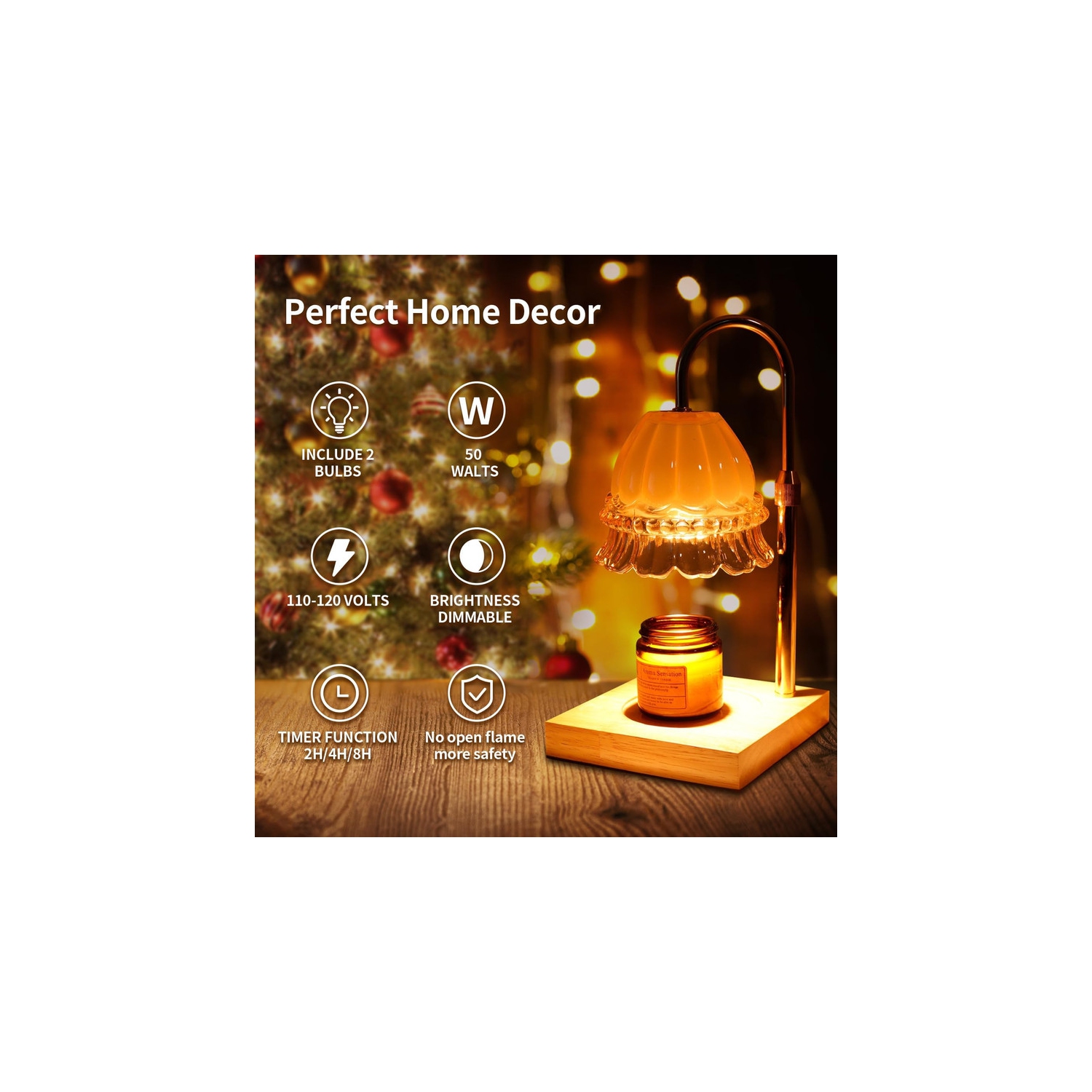 Candle Warmer Lamp, Dimmable Wax Melt Warmer Lamp with Timer, Candle Warmer Lamps Adjustable Height, with 2 Bulbs, Bedroom Home Decor for All Size