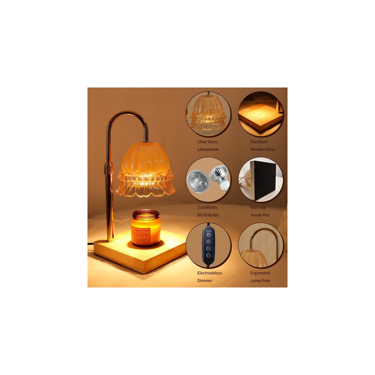 Candle Warmer Lamp, Dimmable Wax Melt Warmer Lamp with Timer, Candle Warmer Lamps Adjustable Height, with 2 Bulbs, Bedroom Home Decor for All Size