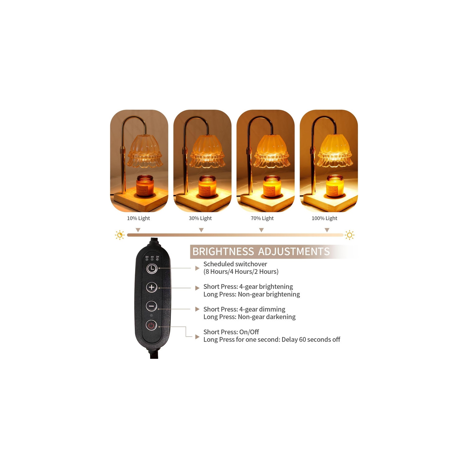 Candle Warmer Lamp, Dimmable Wax Melt Warmer Lamp with Timer, Candle Warmer Lamps Adjustable Height, with 2 Bulbs, Bedroom Home Decor for All Size