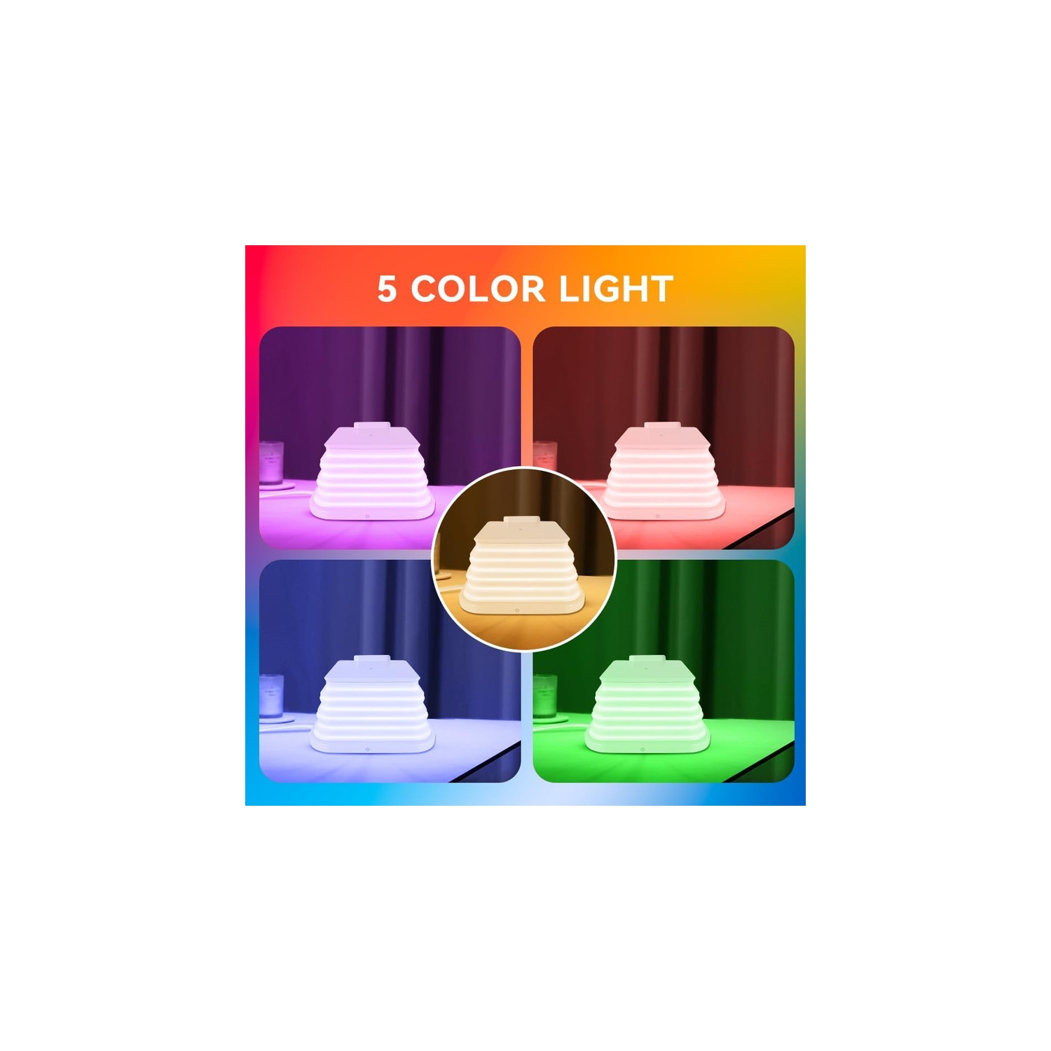 Portable night light,White,Nightstand lamp with 15W iphone wireless charging station,5 dimmable night light colors,Silicone LED night