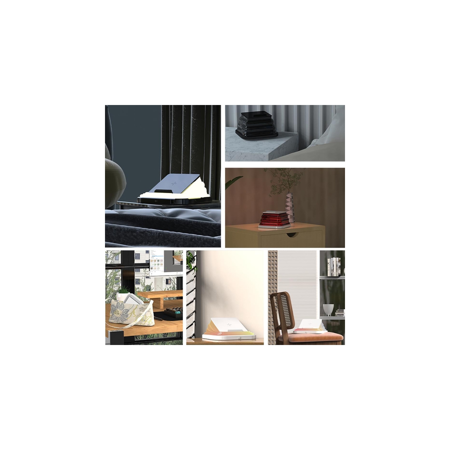 Portable night light,White,Nightstand lamp with 15W iphone wireless charging station,5 dimmable night light colors,Silicone LED night