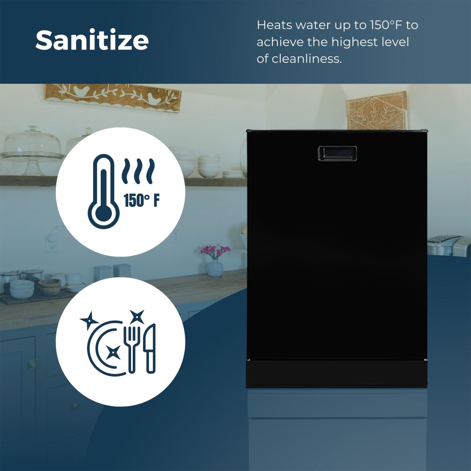 Lave-vaisselle Equator de 24&nbsp;po à commandes sur le dessus Panier 3ᵉ pour 15 couverts, encastrable 3,4&nbsp;g 110&nbsp;V Estar de 51&nbsp;dB