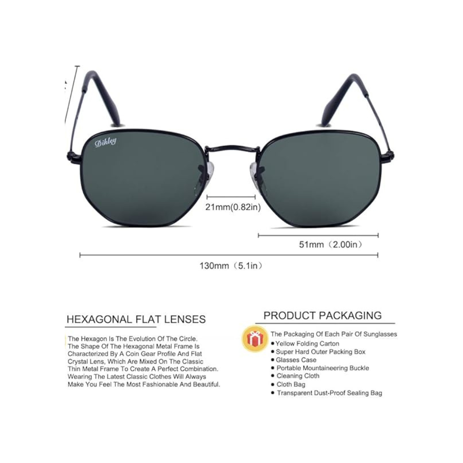 DIKLEY Classic Crystal Glass Lens Retro Square/Round/Pilot Metal Frame Sunglasses for Men Women,100% UV400 Protection