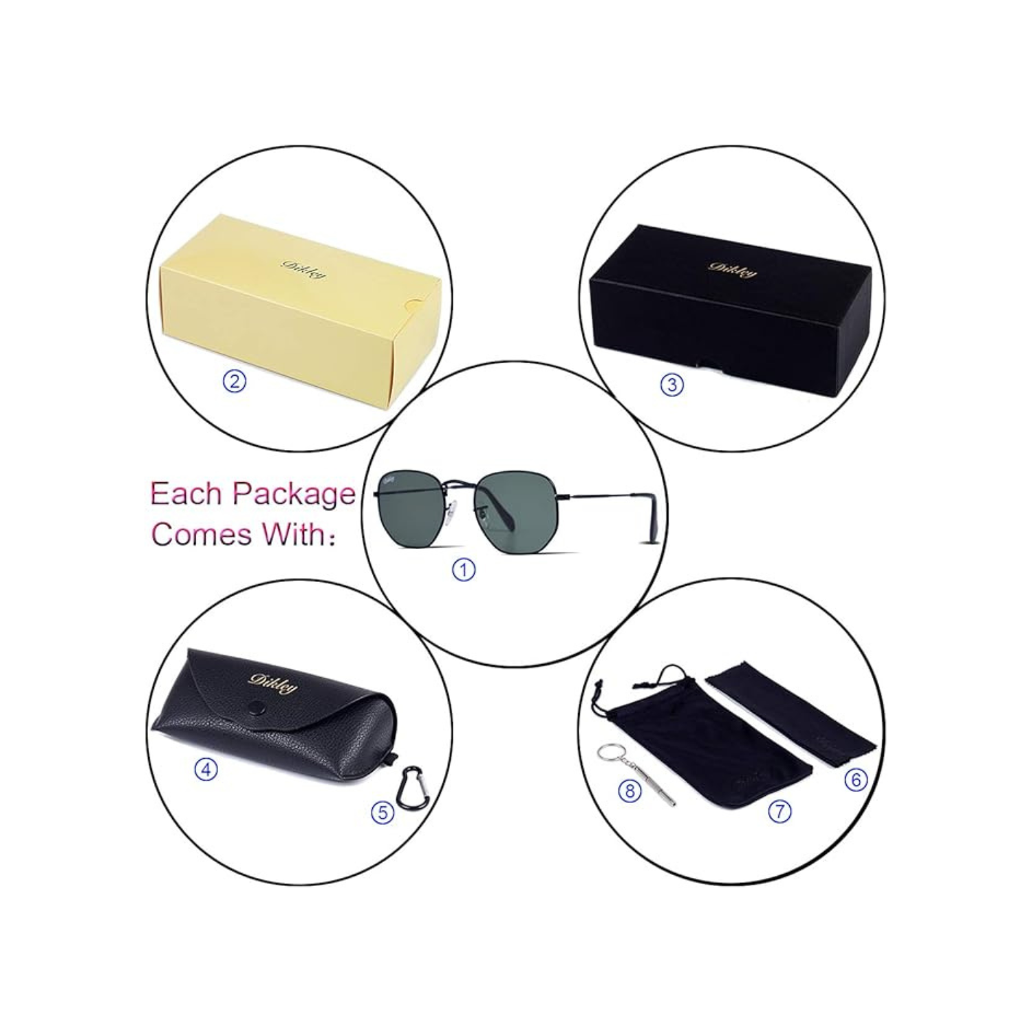 DIKLEY Classic Crystal Glass Lens Retro Square/Round/Pilot Metal Frame Sunglasses for Men Women,100% UV400 Protection