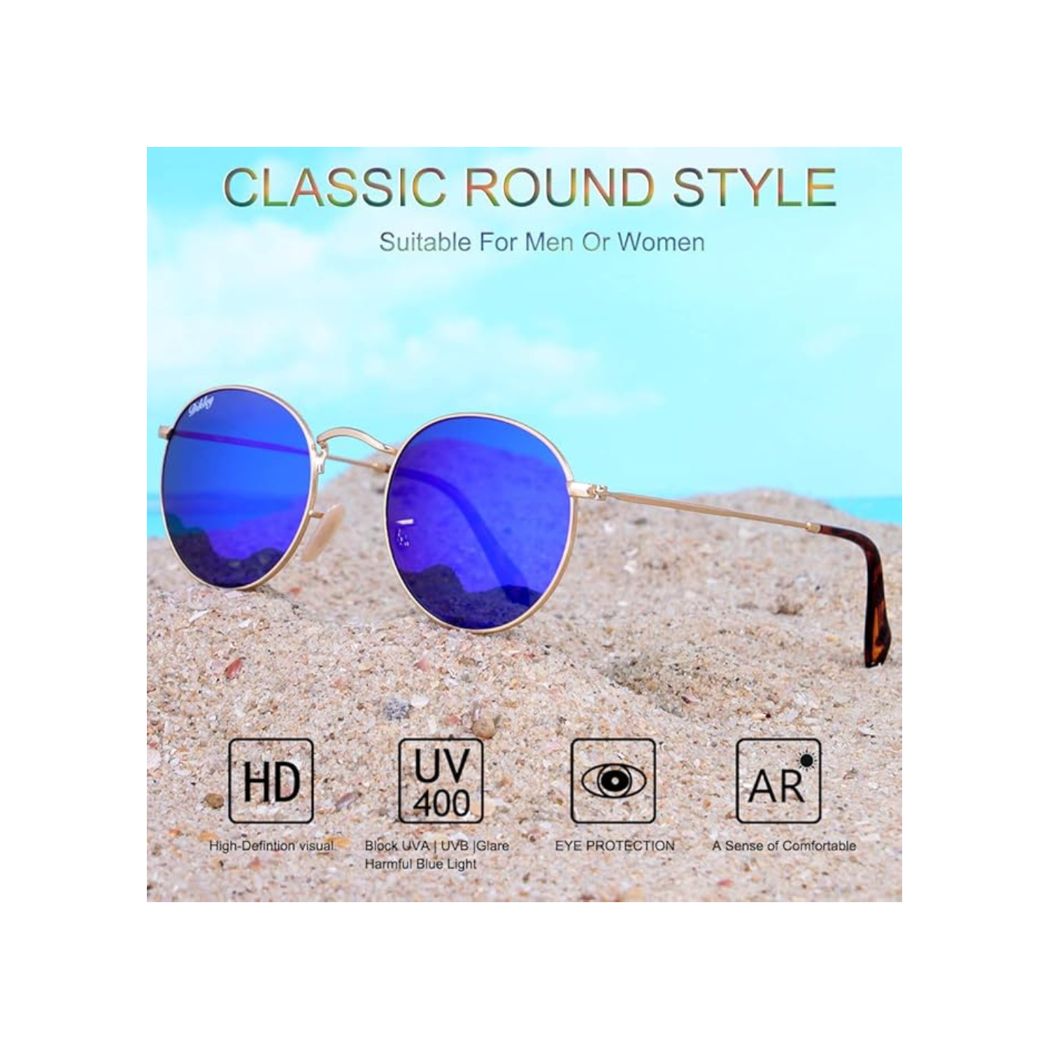DIKLEY Classic Crystal Glass Lens Retro Square/Round/Pilot Metal Frame Sunglasses for Men Women,100% UV400 Protection