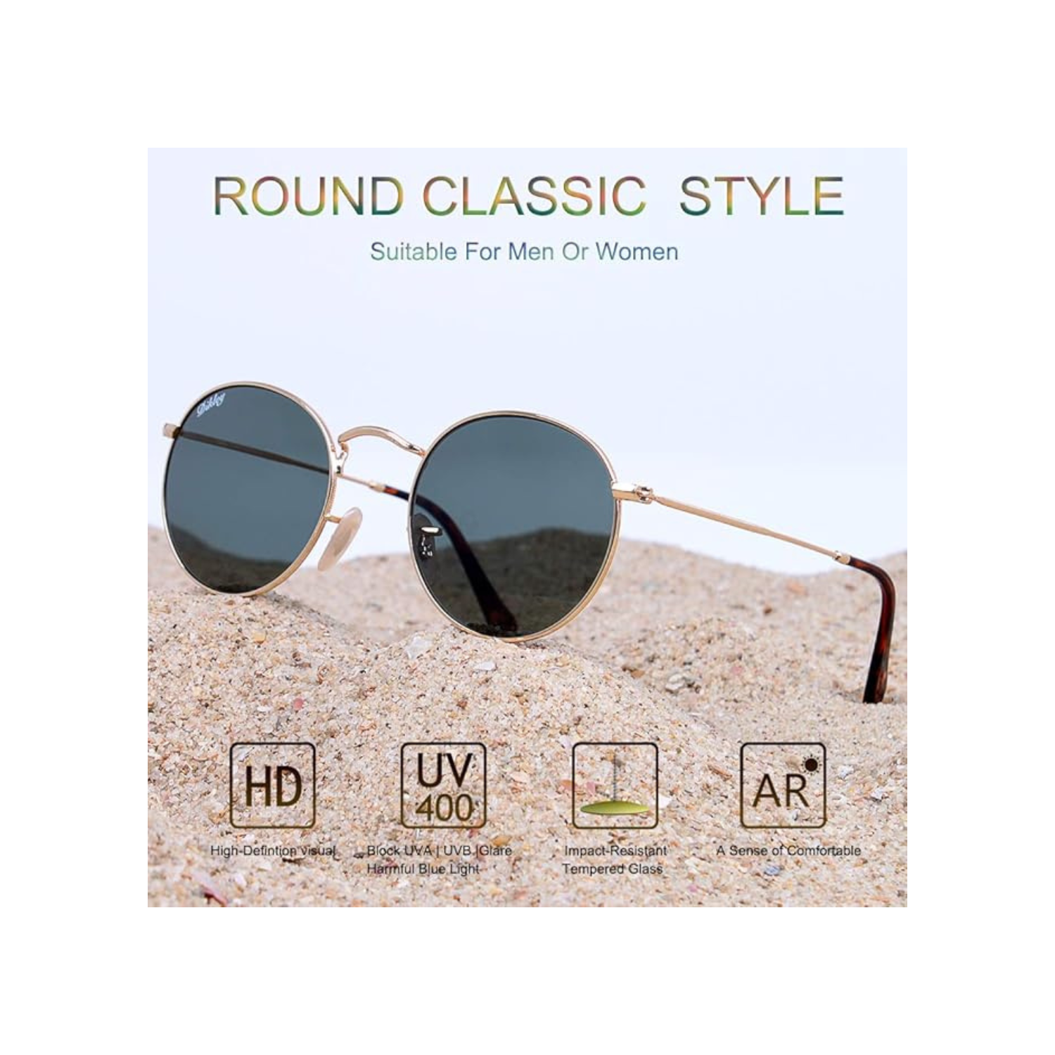 DIKLEY Classic Crystal Glass Lens Retro Square/Round/Pilot Metal Frame Sunglasses for Men Women,100% UV400 Protection