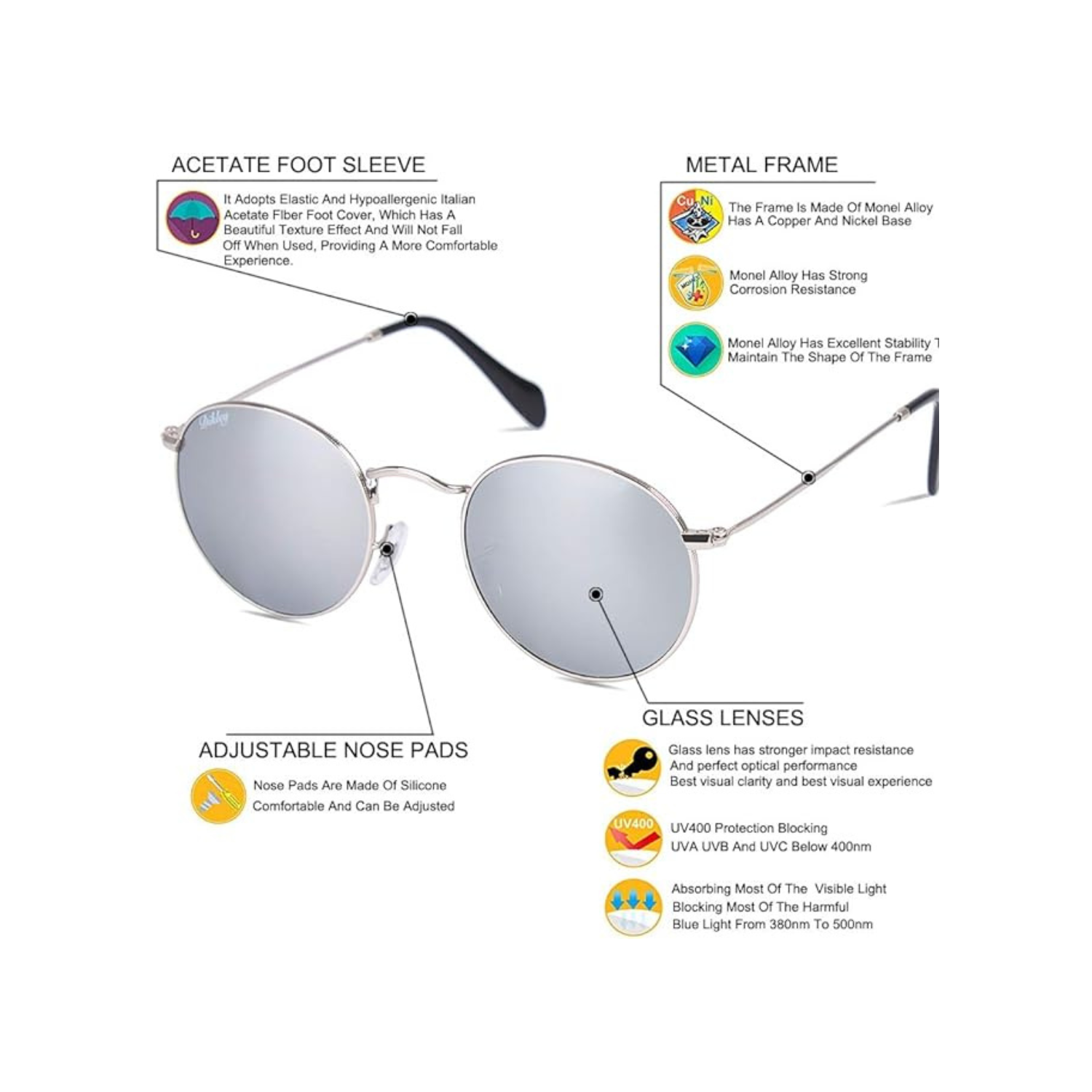 DIKLEY Classic Crystal Glass Lens Retro Square/Round/Pilot Metal Frame Sunglasses for Men Women,100% UV400 Protection