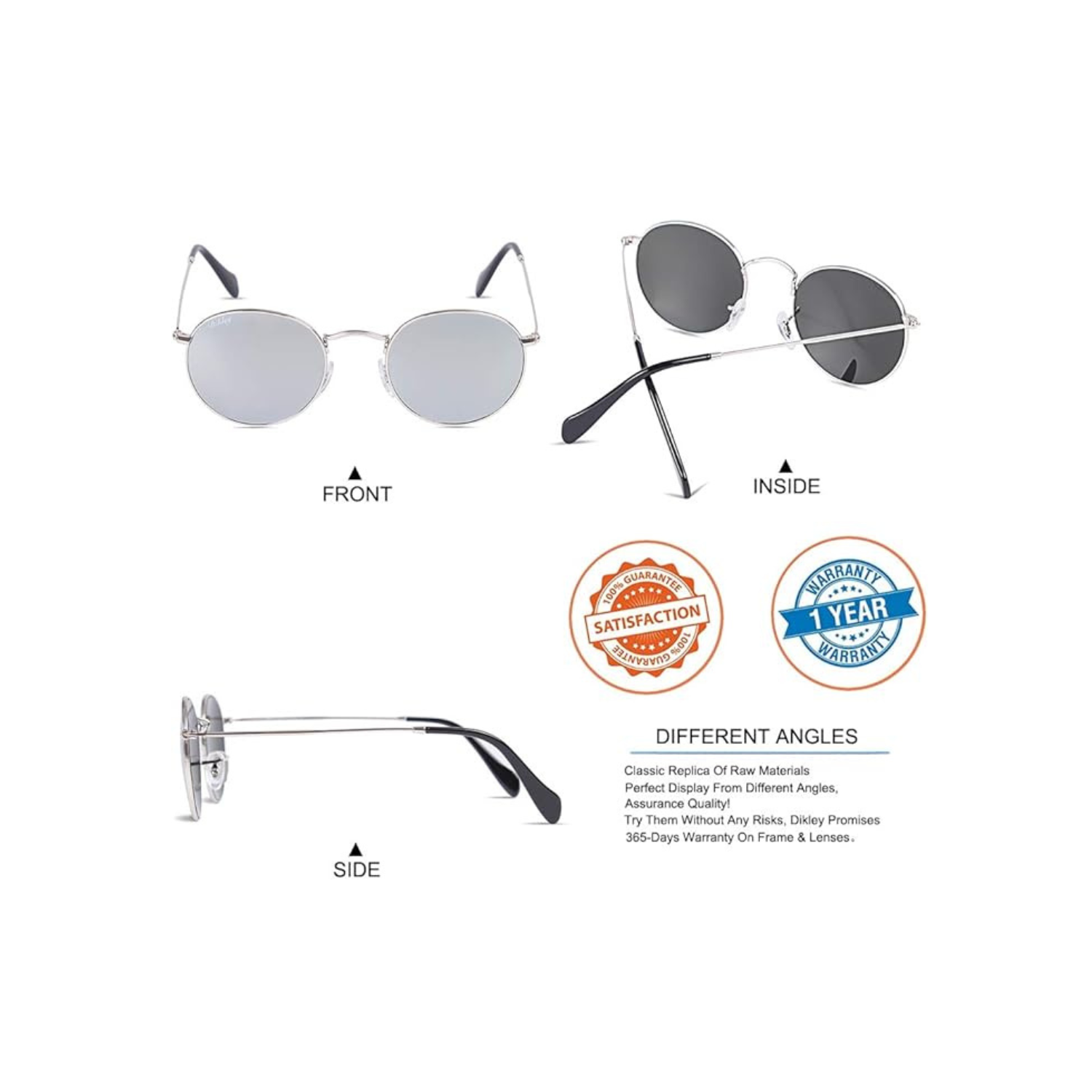 DIKLEY Classic Crystal Glass Lens Retro Square/Round/Pilot Metal Frame Sunglasses for Men Women,100% UV400 Protection