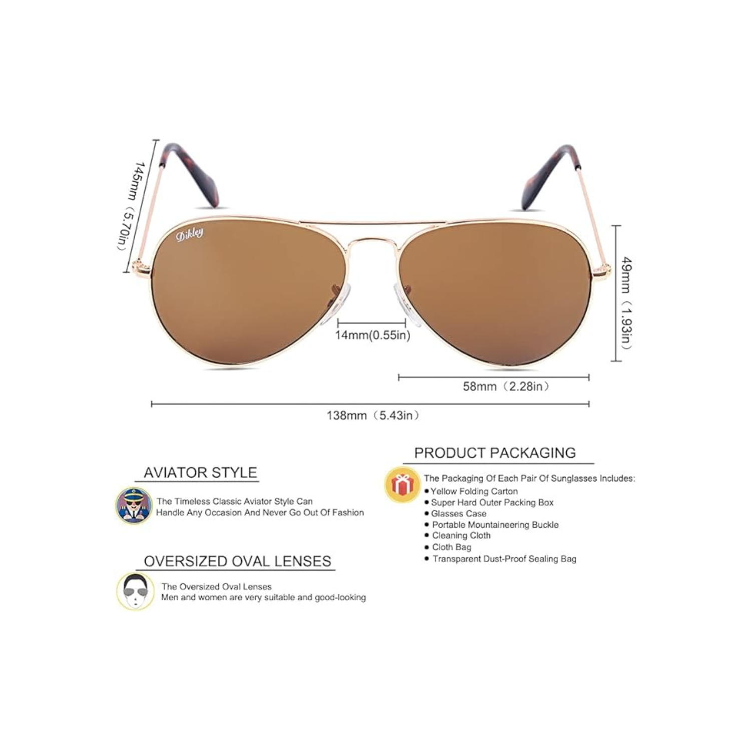 DIKLEY Classic Crystal Glass Lens Retro Square/Round/Pilot Metal Frame Sunglasses for Men Women,100% UV400 Protection