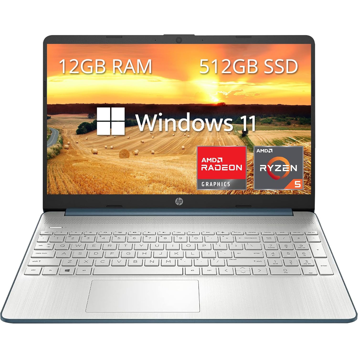 Open Box - HP 15.6" FHD Laptop, AMD Ryzen 5-5500U Processor, 512GB PCIe SSD, 12GB RAM, AMD Radeon Graphics, Numeric Keypad, HD Webcam, Bluetooth, Wi-Fi, Windows 11, Blue