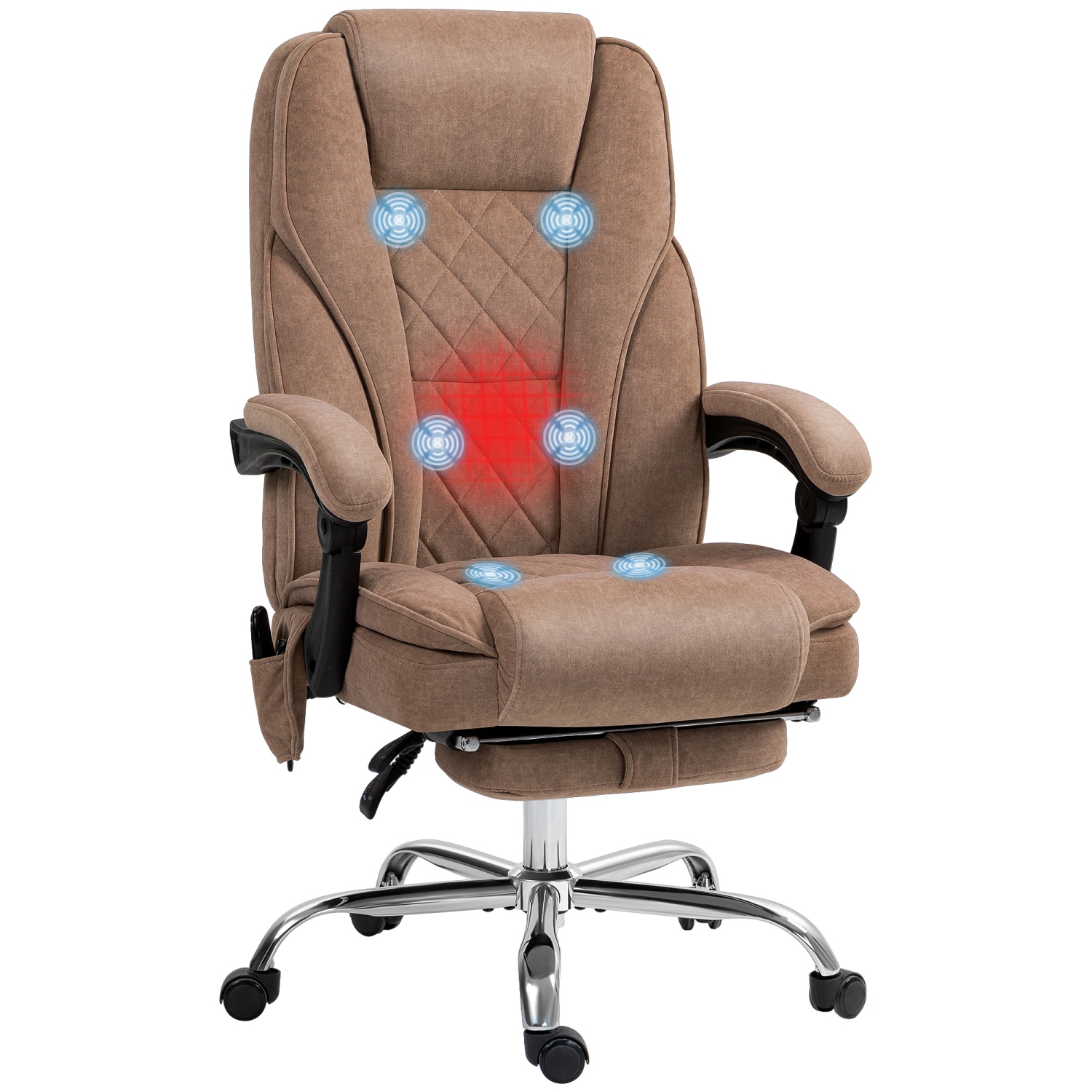 Fauteuil de bureau avec massage Vinsetto, repose-pieds, fauteuil de jeu inclinable avec 6 points de vibration et chaleur, hauteur réglable, fonction