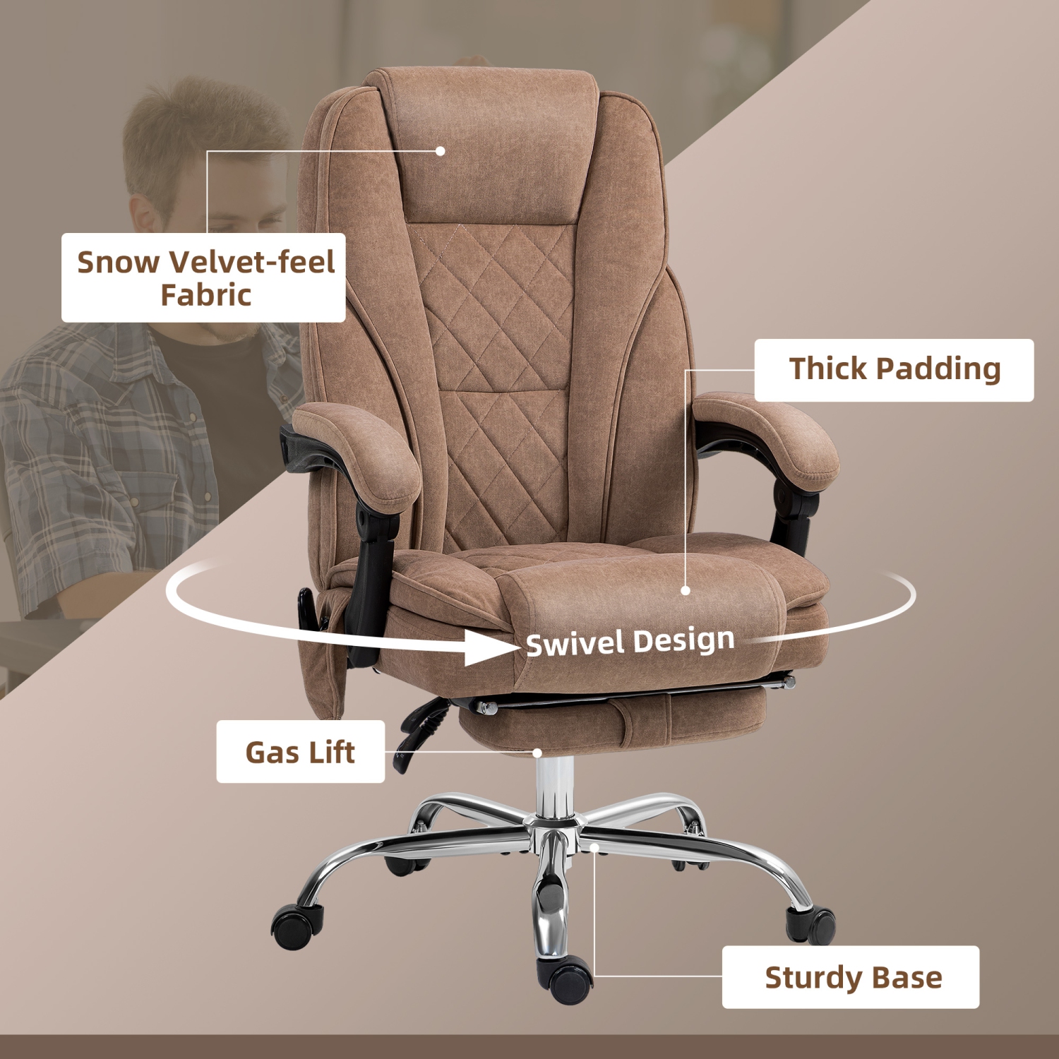 Fauteuil de bureau avec massage Vinsetto, repose-pieds, fauteuil de jeu inclinable avec 6 points de vibration et chaleur, hauteur réglable, fonction