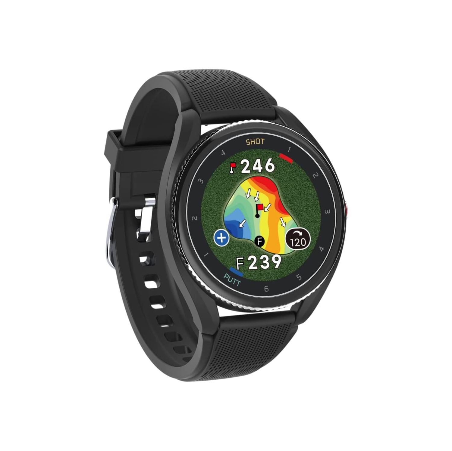 Montre noire Voice Caddie T9, navigation de golf, mode d'entraînement Tempo, prise automatique et reconnaissance des coups roulés