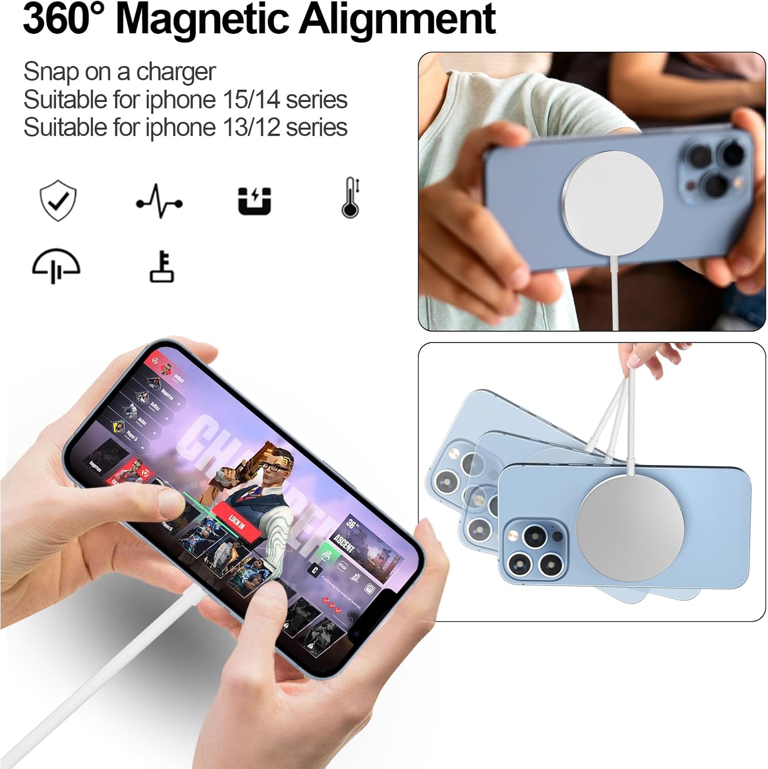 Chargeur magnétique sans fil rapide pour iPhone MagSafe d'Apple Tapis de chargement rapide compatible avec iPhone 17 16 15 14 13 12 Pro Max Plus Pro