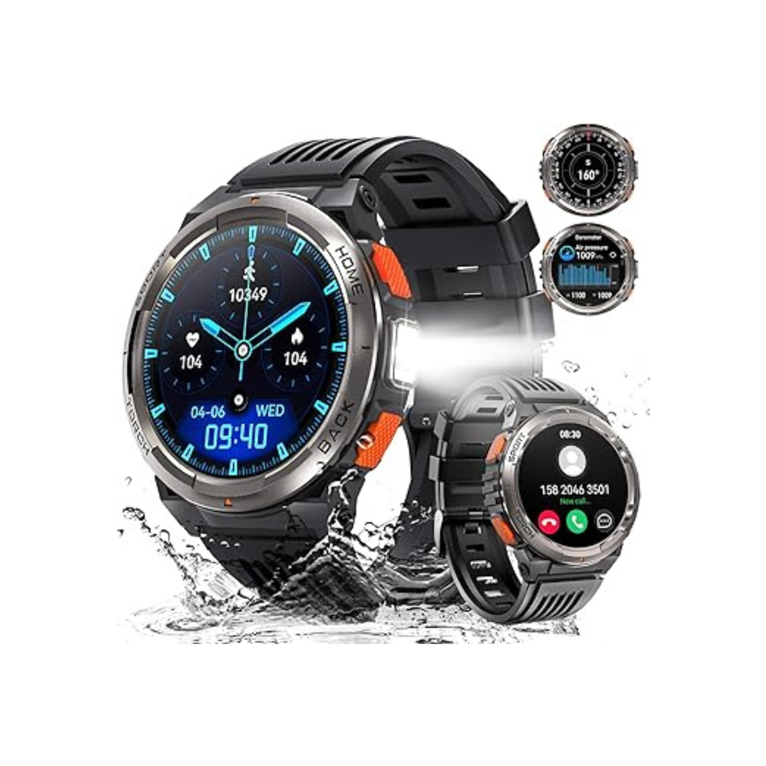 Military Smart Watches for Men with LED Flashlight, Tactical Rugged Smart Watch with 1.45" HD, 3ATM Waterproof & Compass, Sports Fitness Tracker with