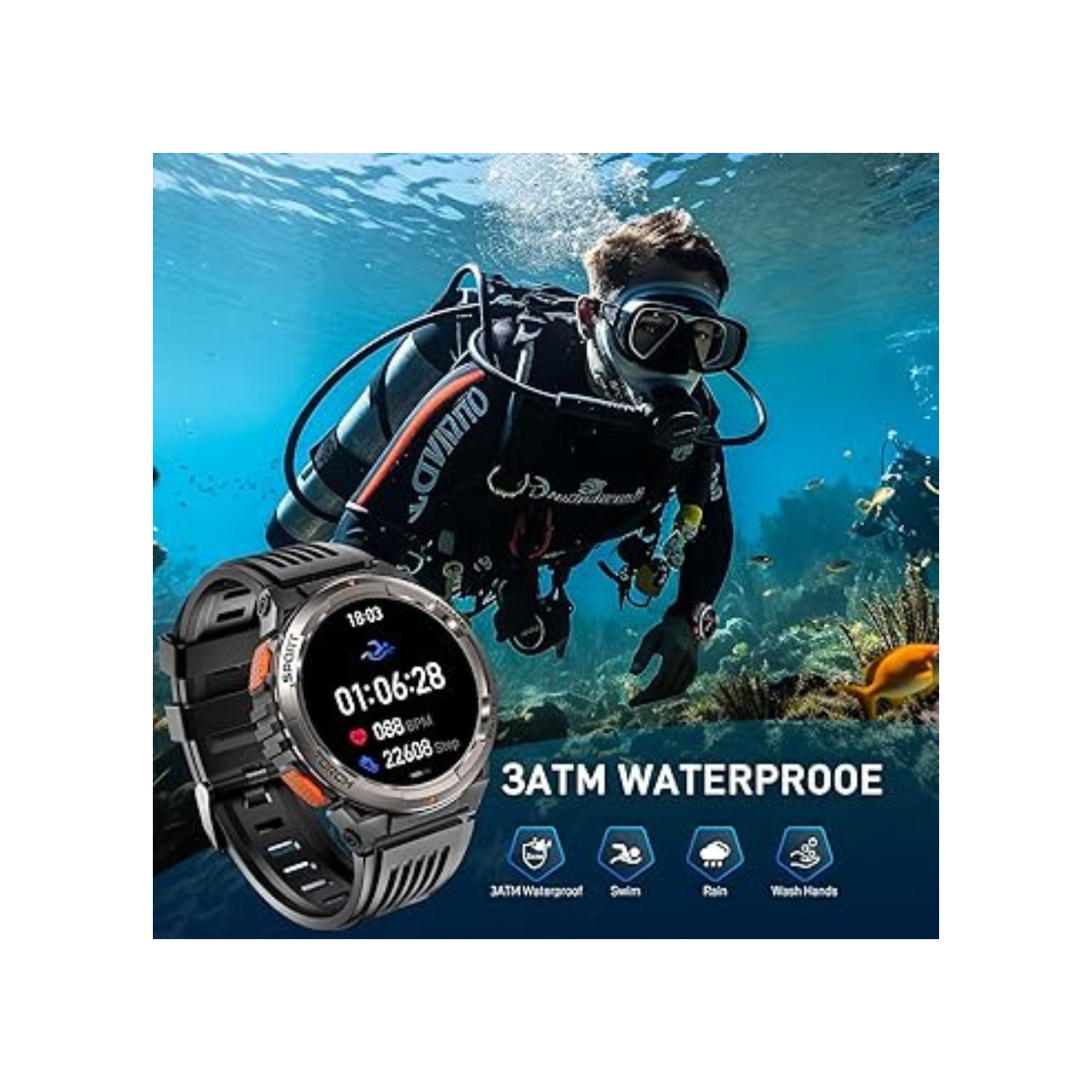 Military Smart Watches for Men with LED Flashlight, Tactical Rugged Smart Watch with 1.45" HD, 3ATM Waterproof & Compass, Sports Fitness Tracker with