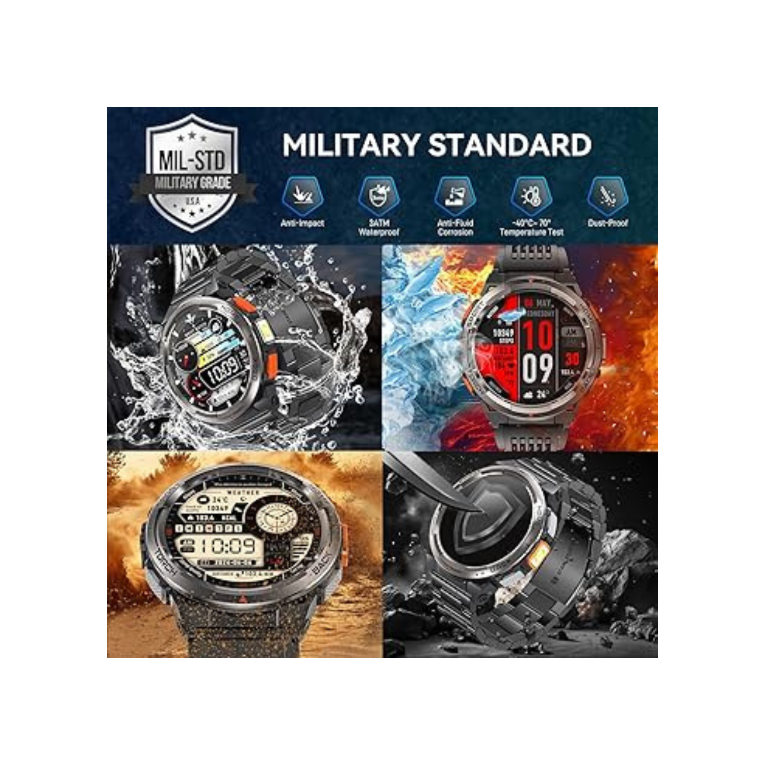 Military Smart Watches for Men with LED Flashlight, Tactical Rugged Smart Watch with 1.45" HD, 3ATM Waterproof & Compass, Sports Fitness Tracker with