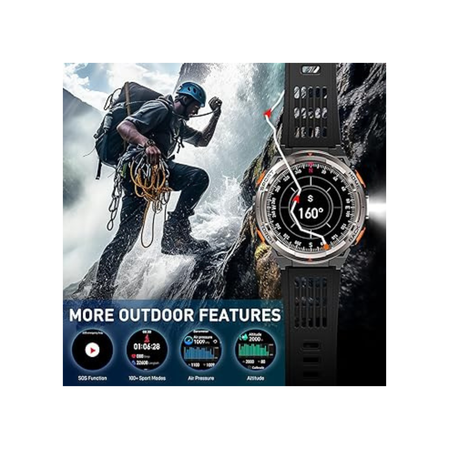 Military Smart Watches for Men with LED Flashlight, Tactical Rugged Smart Watch with 1.45" HD, 3ATM Waterproof & Compass, Sports Fitness Tracker with