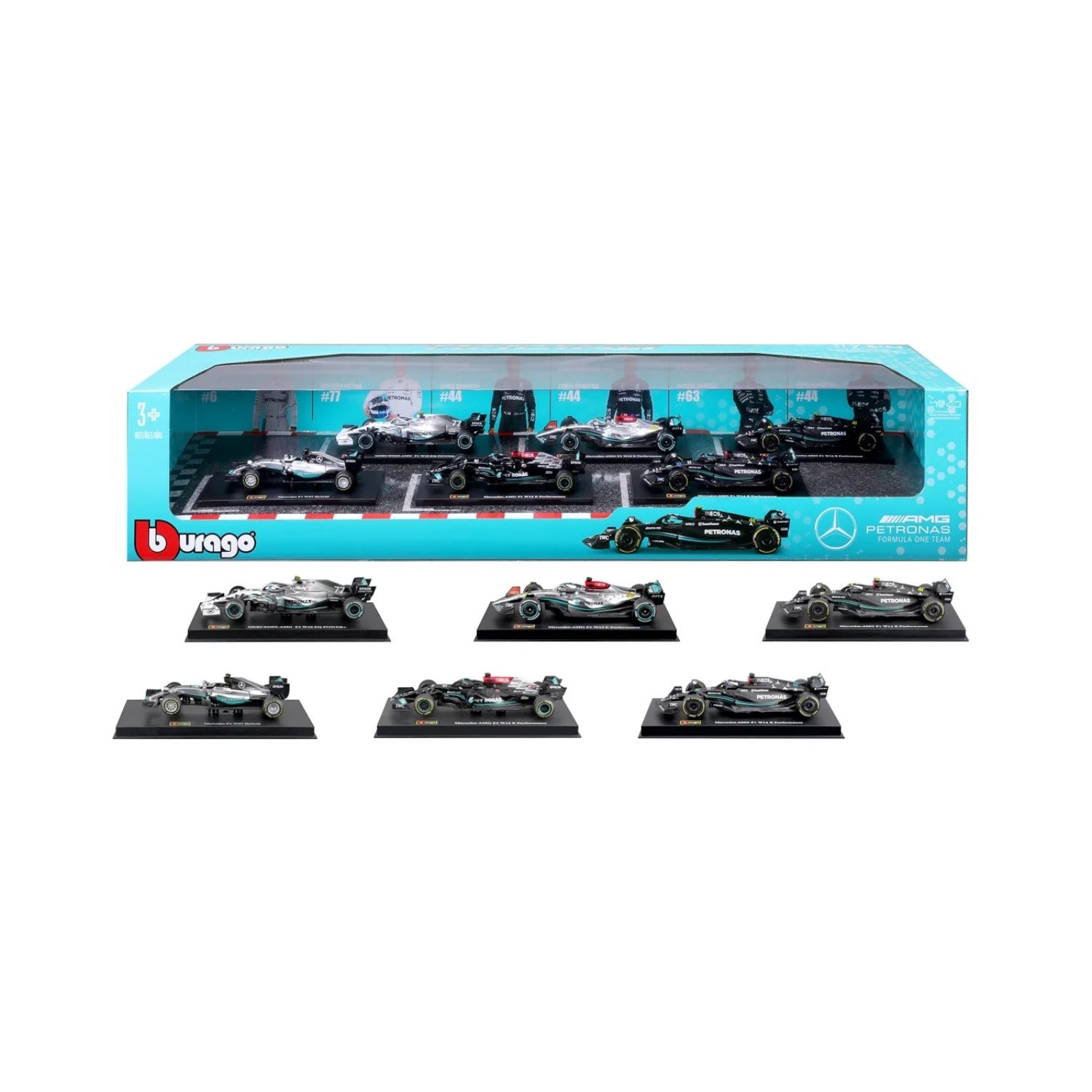 Bburago Mercedes Racing Formula 1 F1 - 1:43 Scale Die-Cast 6 Cars Set - 2023