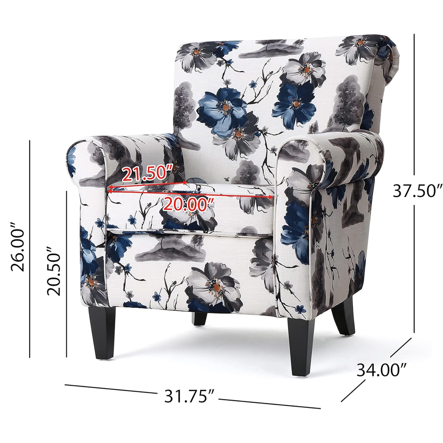 Fauteuil club en tissu à imprimé floral