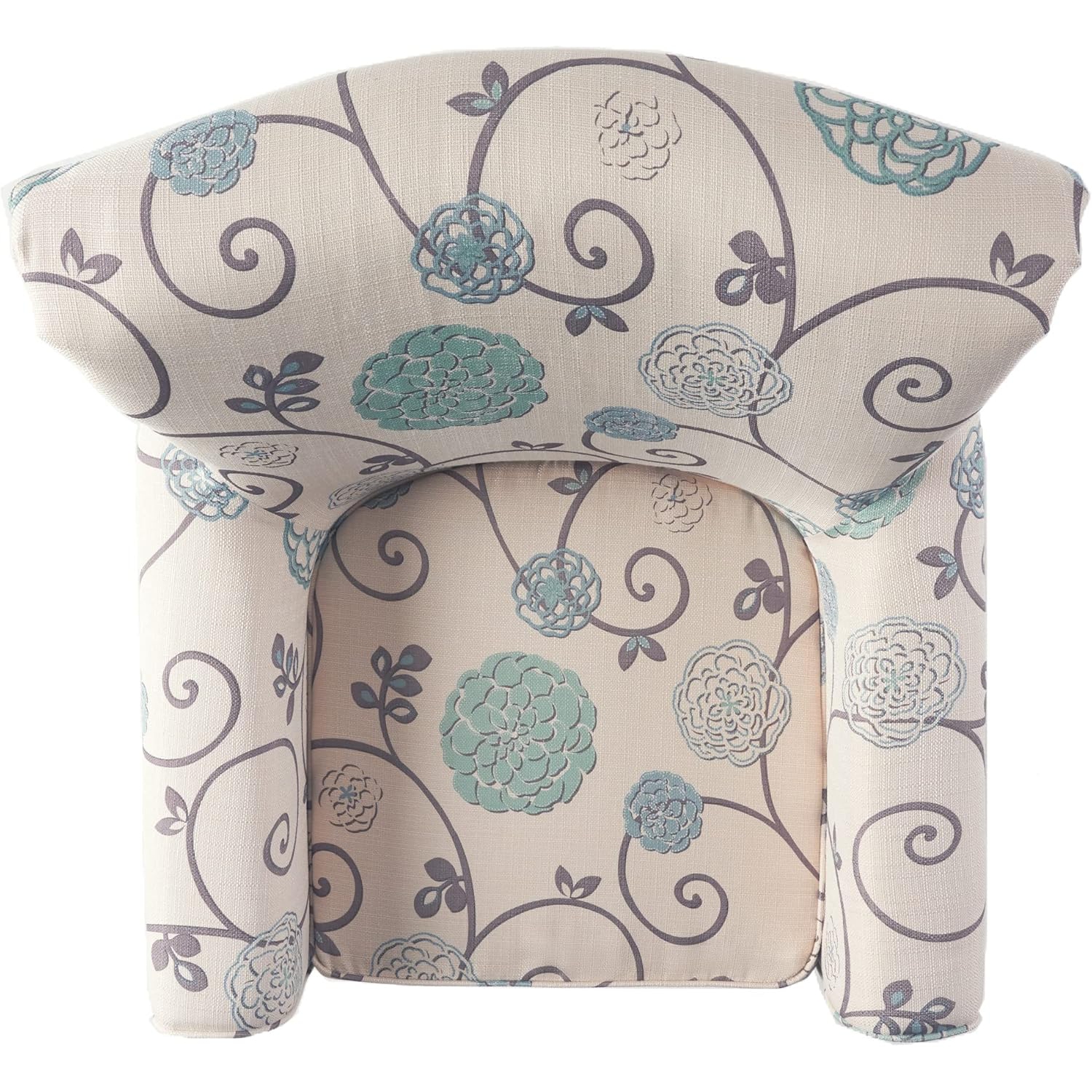 Fauteuil club floral en tissu, fleurs bleues