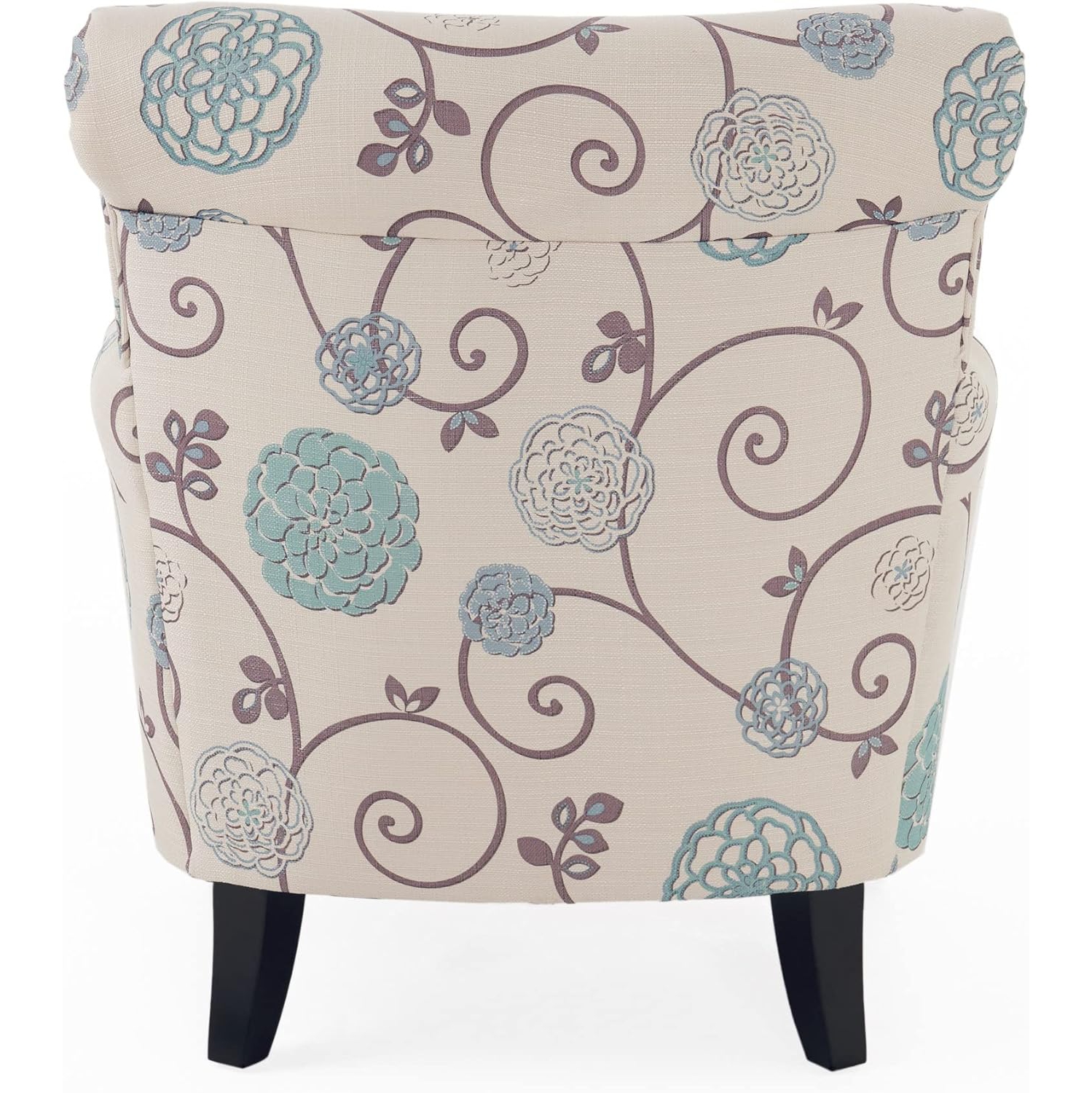 Fauteuil club floral en tissu, fleurs bleues