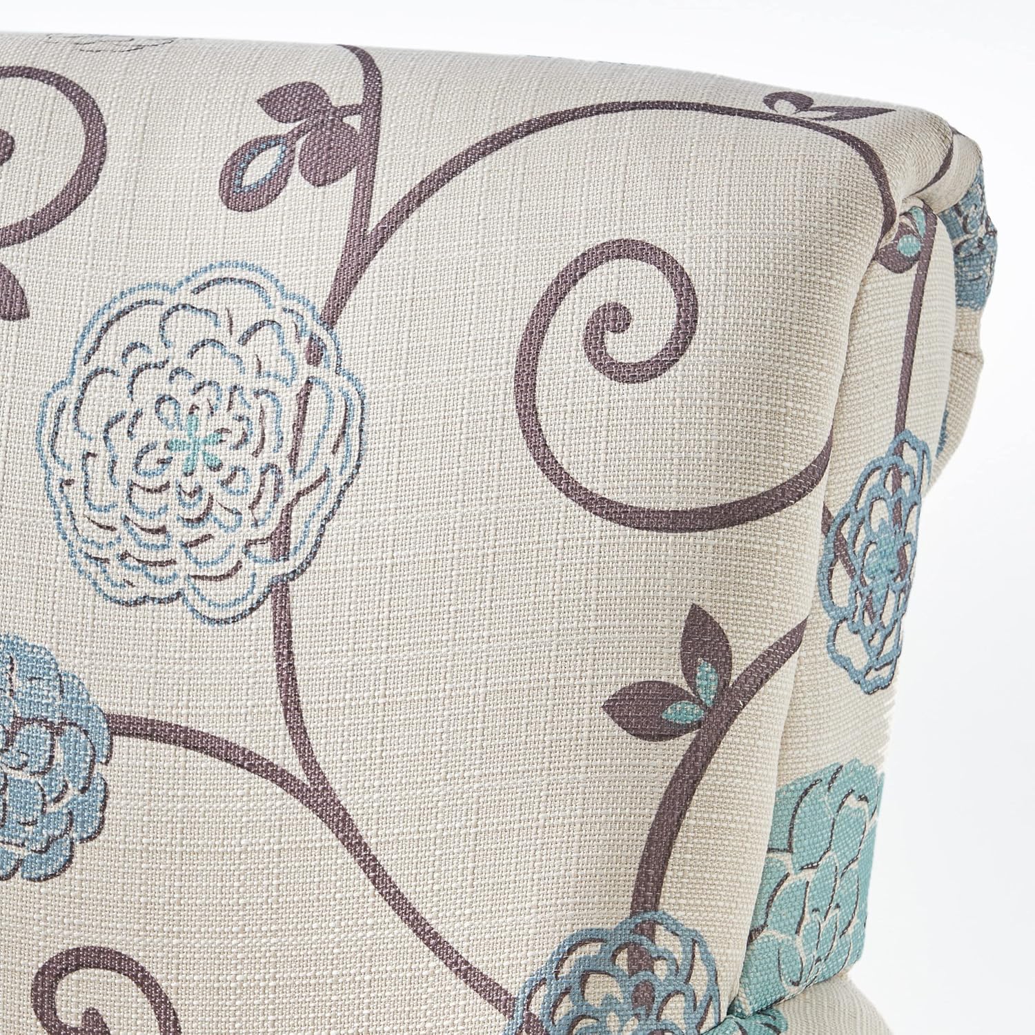 Fauteuil club floral en tissu, fleurs bleues