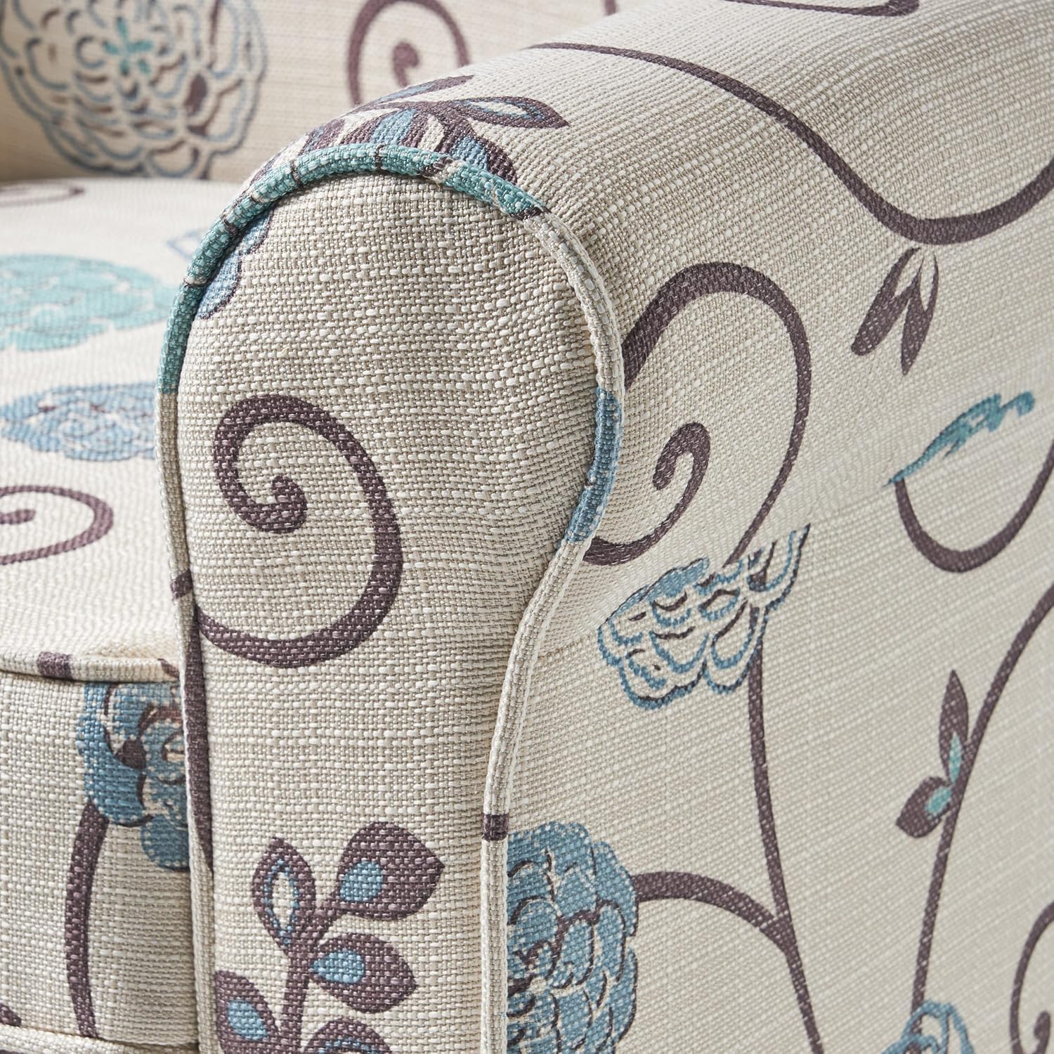 Fauteuil club floral en tissu, fleurs bleues