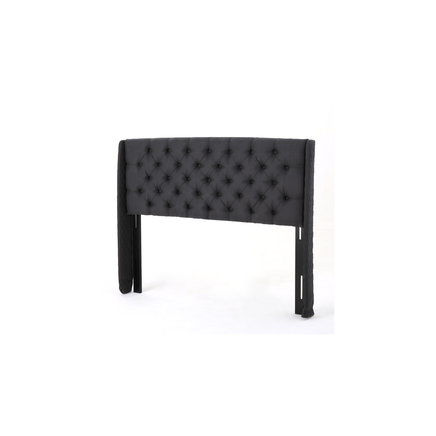 Upholstered Wingback Headboard, Button Tufted Upholstery, Sturdy Structure, King Size, Black