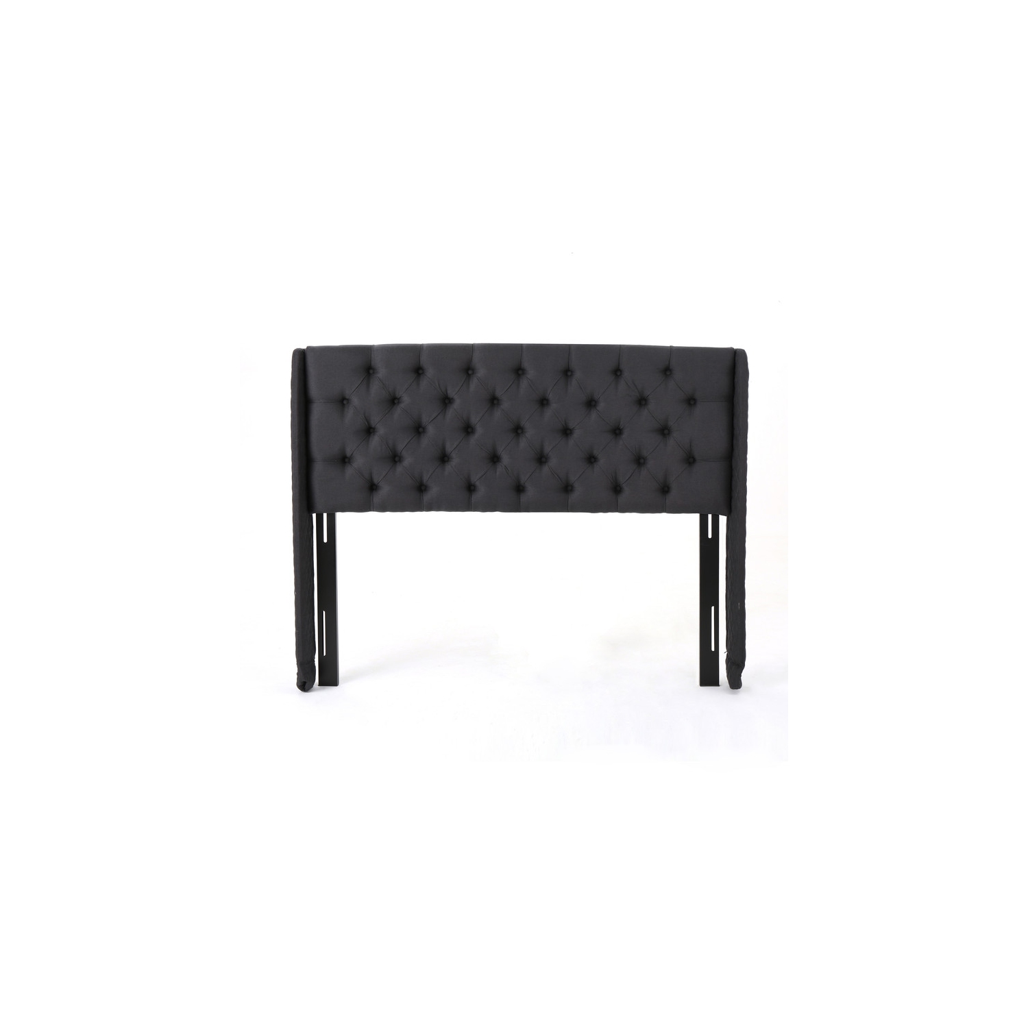 Upholstered Wingback Headboard, Button Tufted Upholstery, Sturdy Structure, King Size, Black