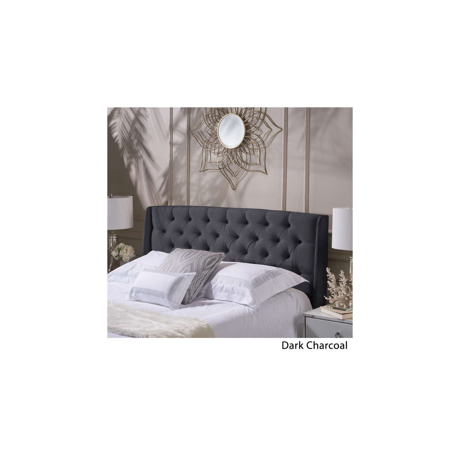 Upholstered Wingback Headboard, Button Tufted Upholstery, Sturdy Structure, King Size, Black