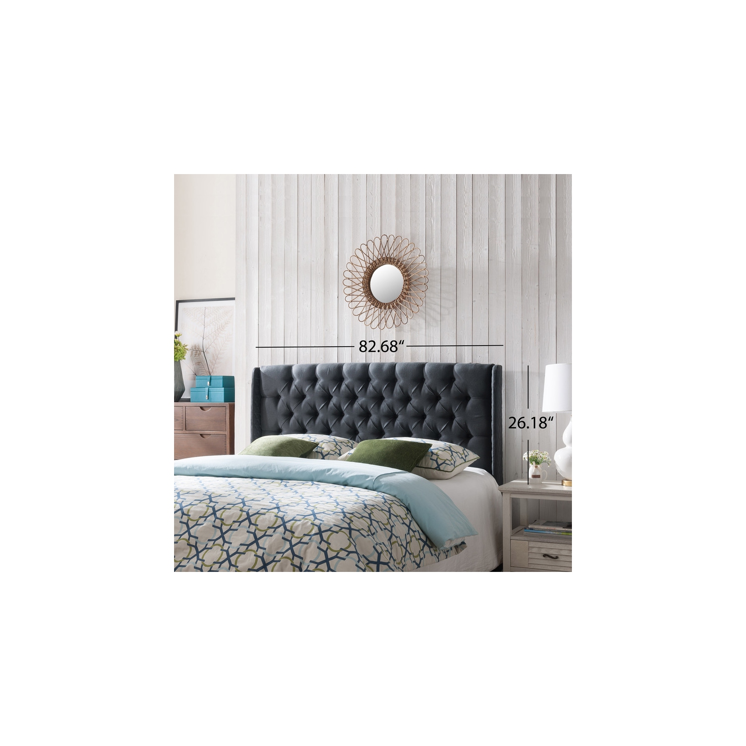 Upholstered Wingback Headboard, Button Tufted Upholstery, Sturdy Structure, King Size, Black