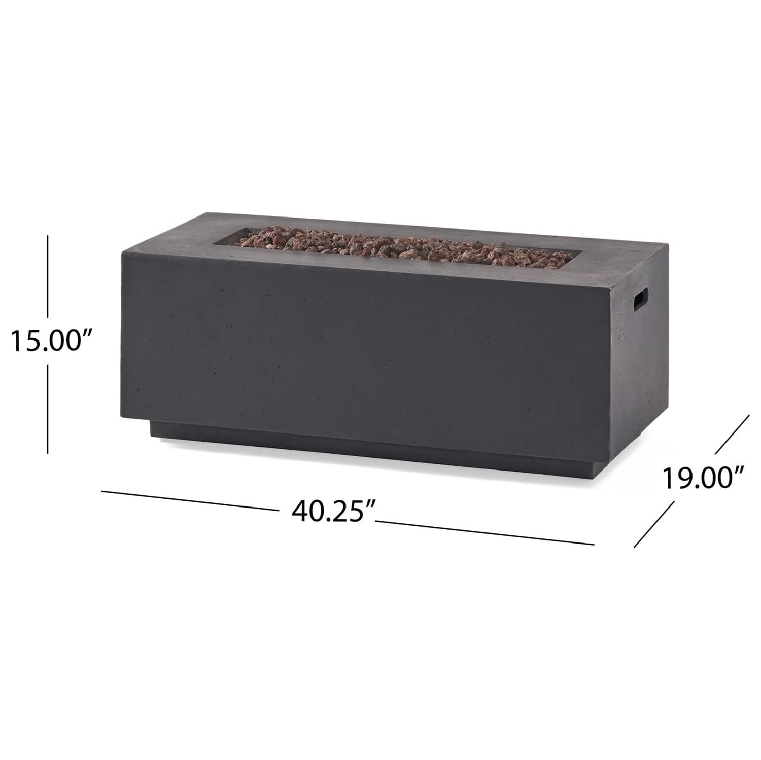 Foyer rectangulaire au propane en béton MgO de 40&nbsp;po, radiateur extérieur 40&nbsp;000&nbsp;BTU avec pierres de lave, design moderne léger