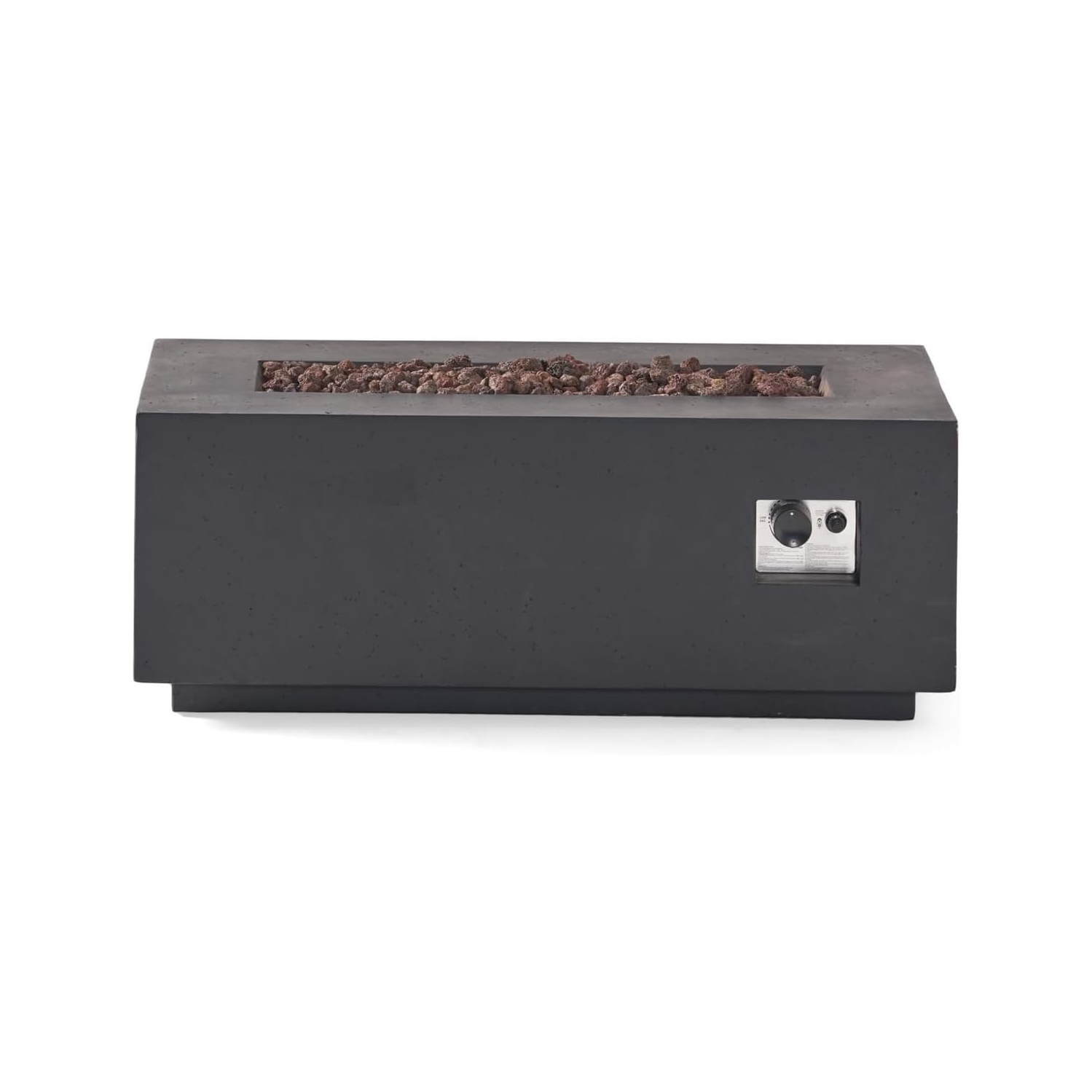 Foyer rectangulaire au propane en béton MgO de 40&nbsp;po, radiateur extérieur 40&nbsp;000&nbsp;BTU avec pierres de lave, design moderne léger