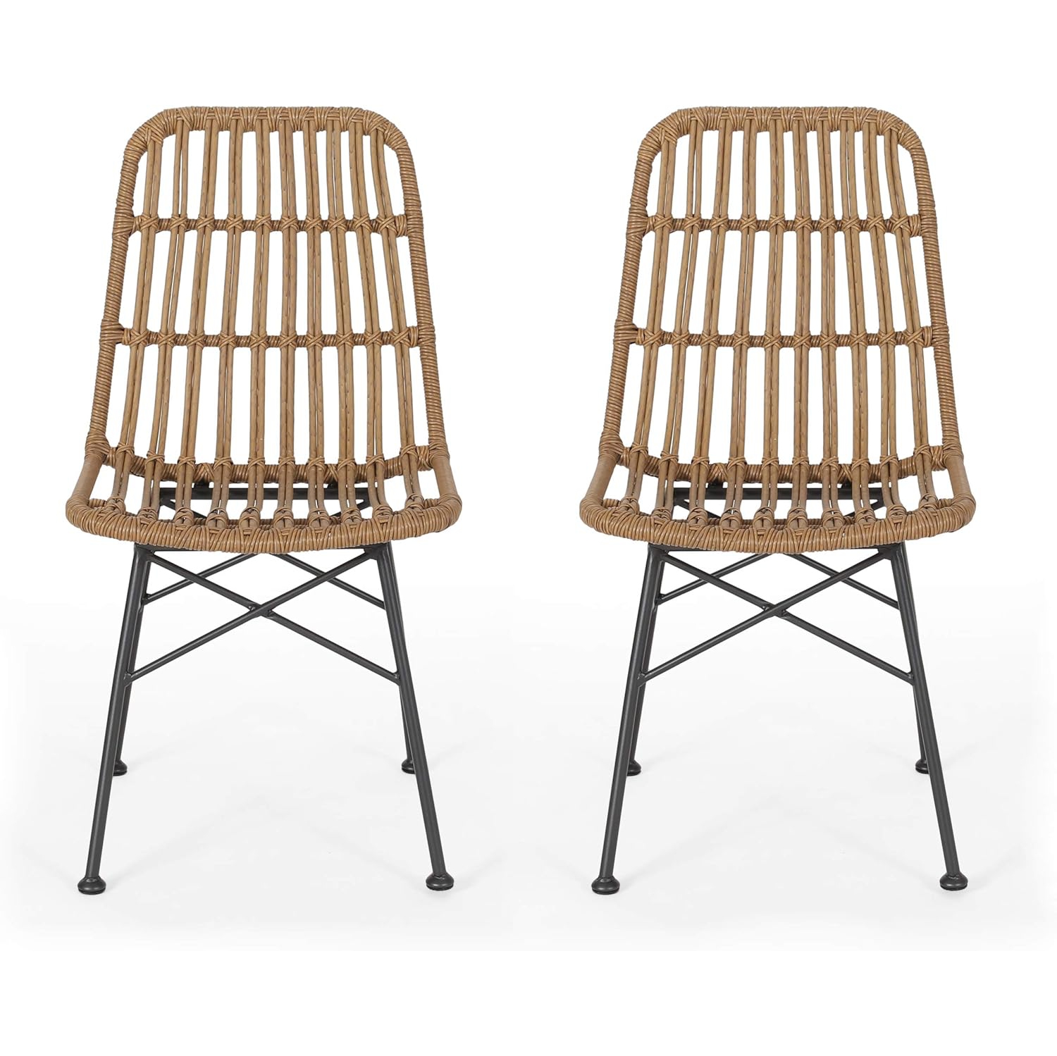 Chaises de salle à manger d'intérieur en osier, brun clair et noir