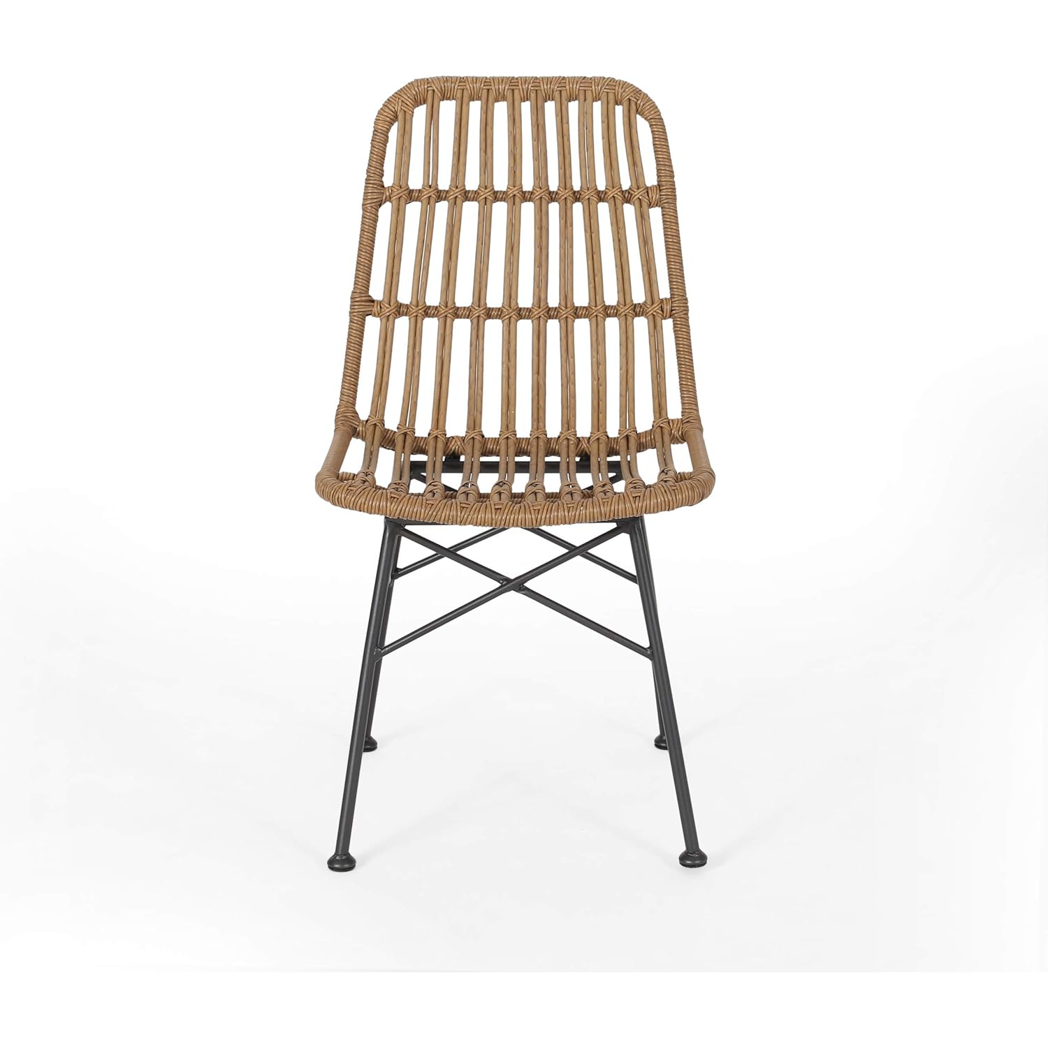 Chaises de salle à manger d'intérieur en osier, brun clair et noir