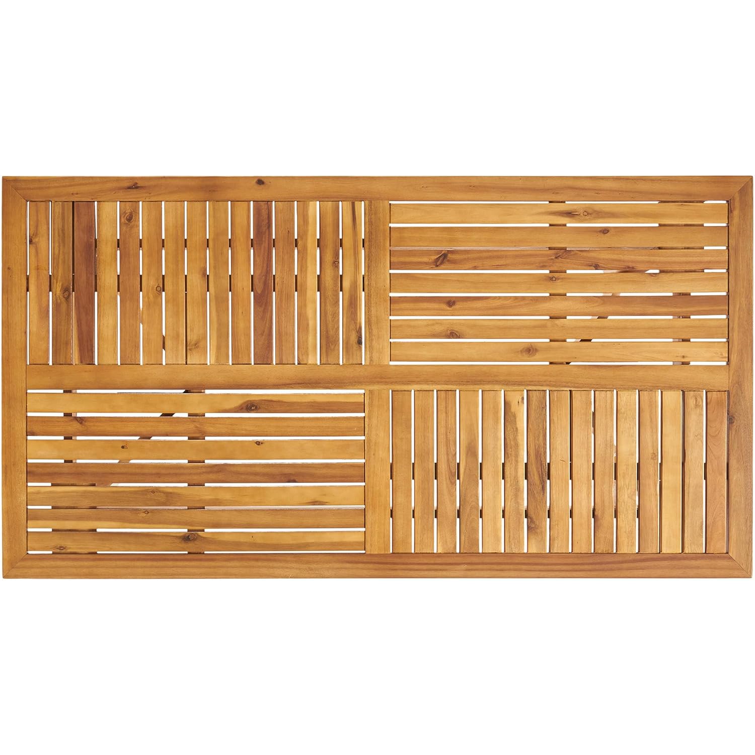 Table de salle à manger extérieure intérieure en bois d'acacia, table de patio rectangulaire avec table à lattes et pattes incurvées, 59 x 31 x 5 x