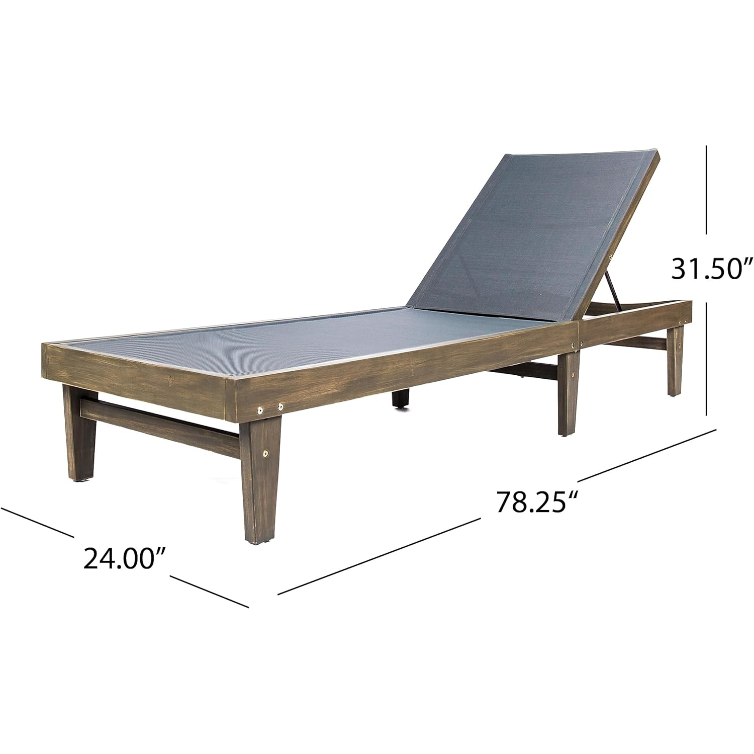 Chaise longue avec cadre en bois d'acacia, coussin gris foncé