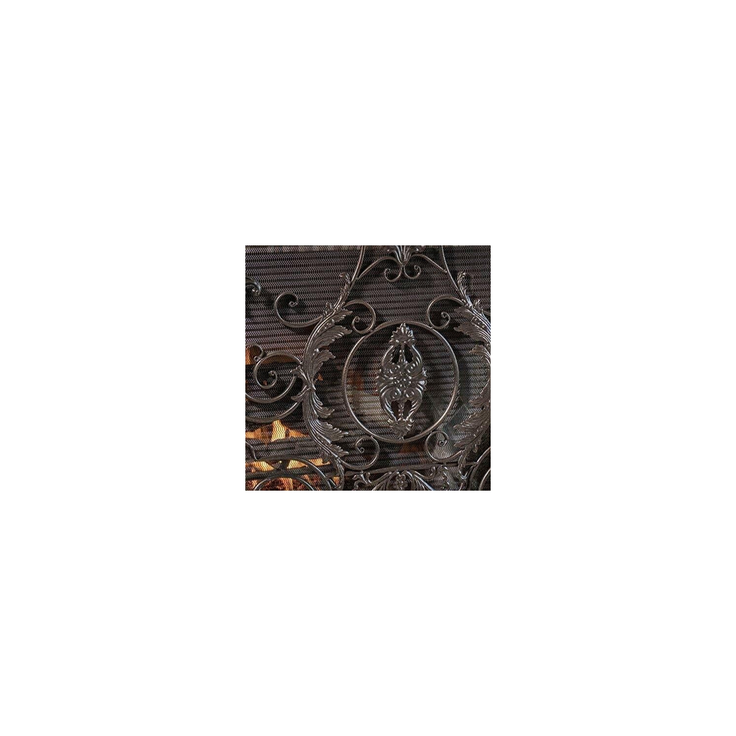 Écrans de foyer au fini noir doré Écran de foyer 3 panneaux pliant en arche en fer forgé avec volutes Foyer Écran plat Décoratif